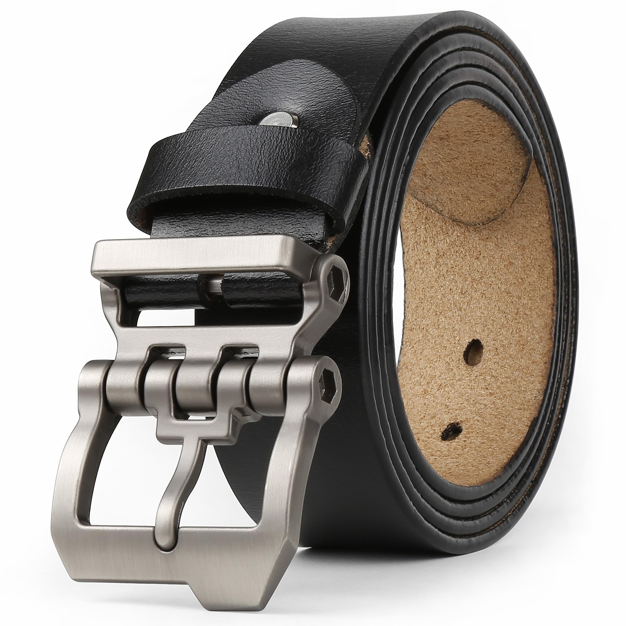 【送料無料】[JingHao]ベルト メンズ 本革,大きいサイズカジュアルジーンズ ベルト,ビジネス紳士ベルト,作業用ベルト茶色＆ブラック,さ105cm-165cm Aa10 (55"-57" /ベルトの長さ155cm, ブラック) [並行輸入品]