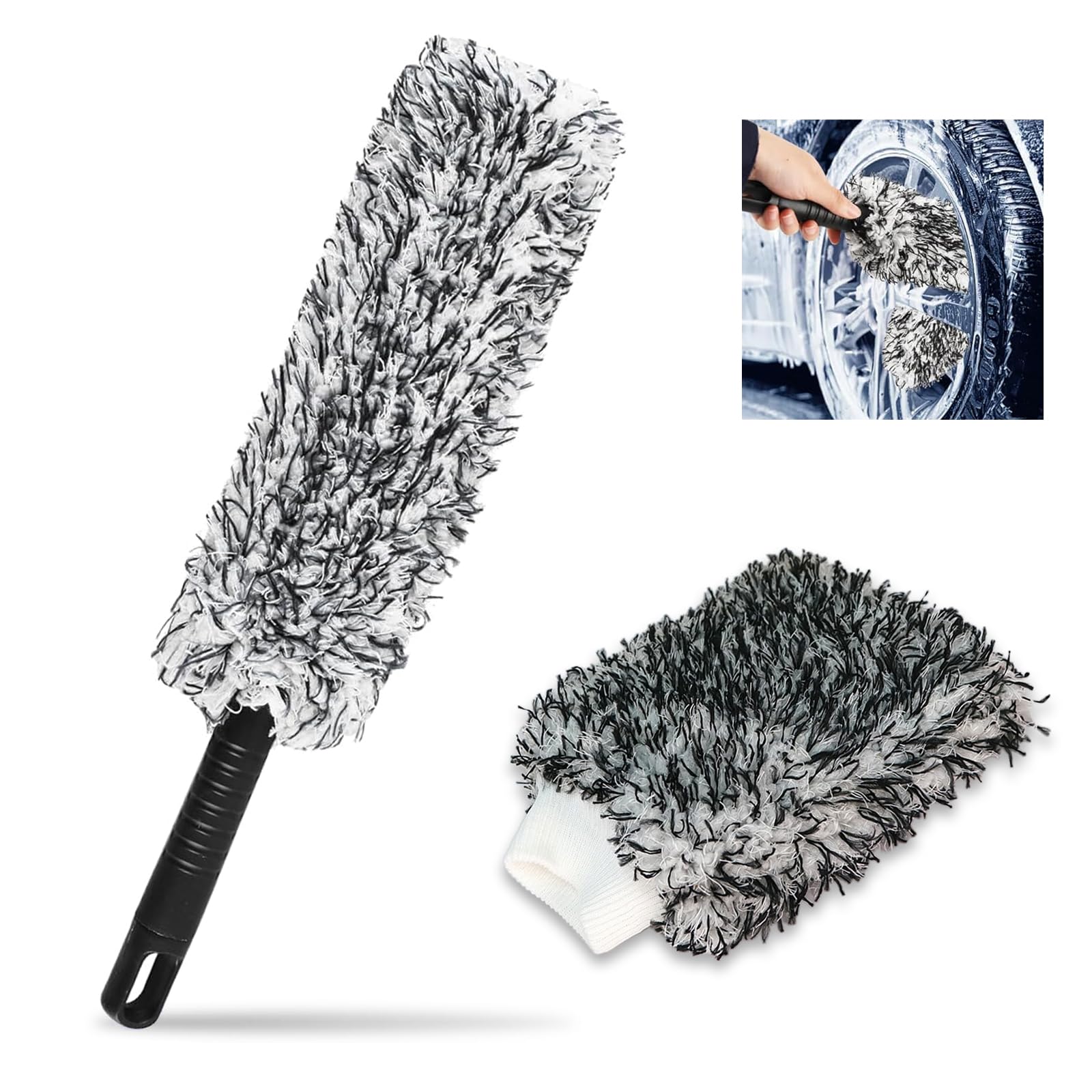 【送料無料】Namioka ホイールブラシ 洗車ブラシ タイヤホイール ホイール用 タイヤブラシ 2点セット 40cm 洗車用品 隙間掃除 曲げられる 傷つかない 泡が飛び散らない 柔らかい ディテールブラシ (黒)