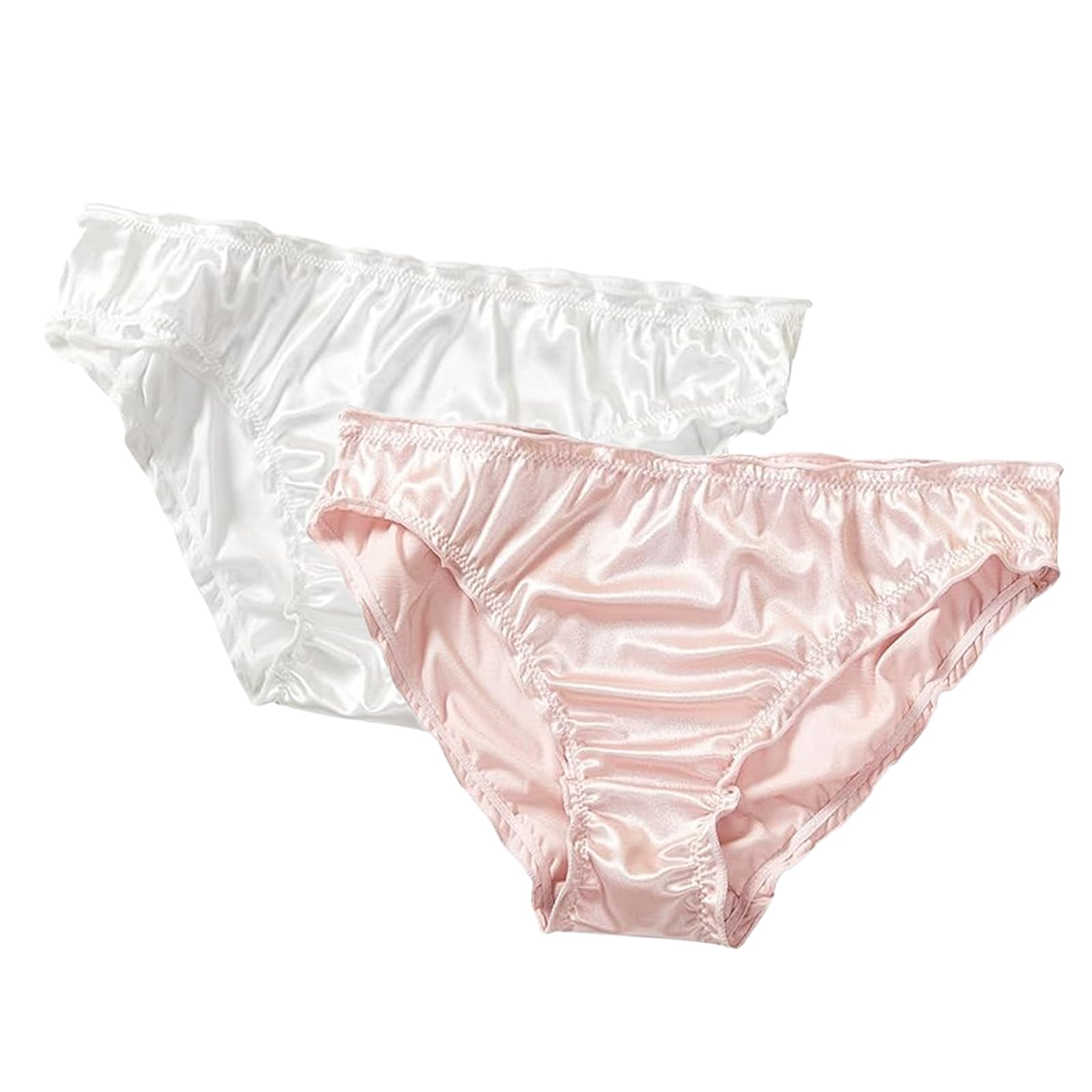 【送料無料】[雲見] サテン ショーツ レディース ショーツ 2枚組 ミルクファイバーライス 人造シルク 氷のシルクタッチ ショーツ レディース 天然素材 伸縮性 無縫製 高通気性と 涼感 (JP, アルファベット, L, ピンク+ホワイト)