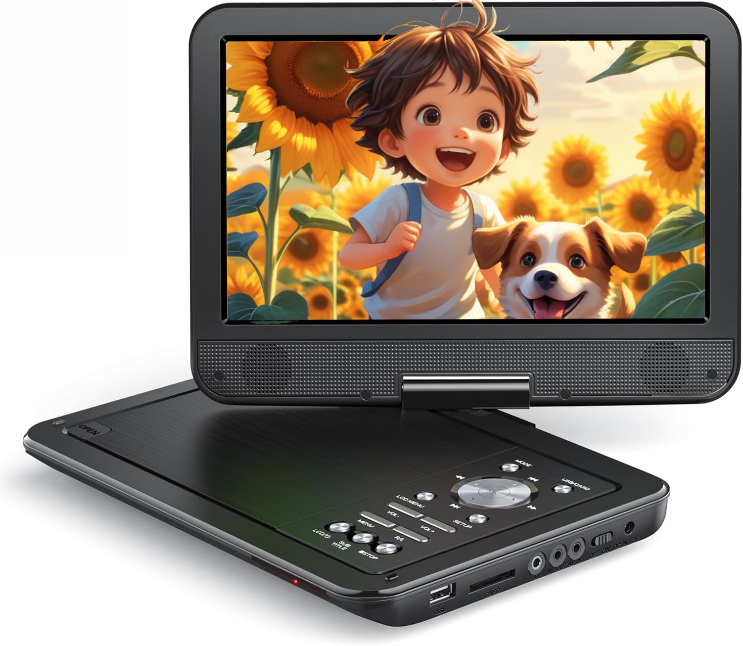 【送料無料】YOTONポータブルDVDプレーヤー、10.5インチLCDディスプレイdvdプレーヤー、270度回転、5時..