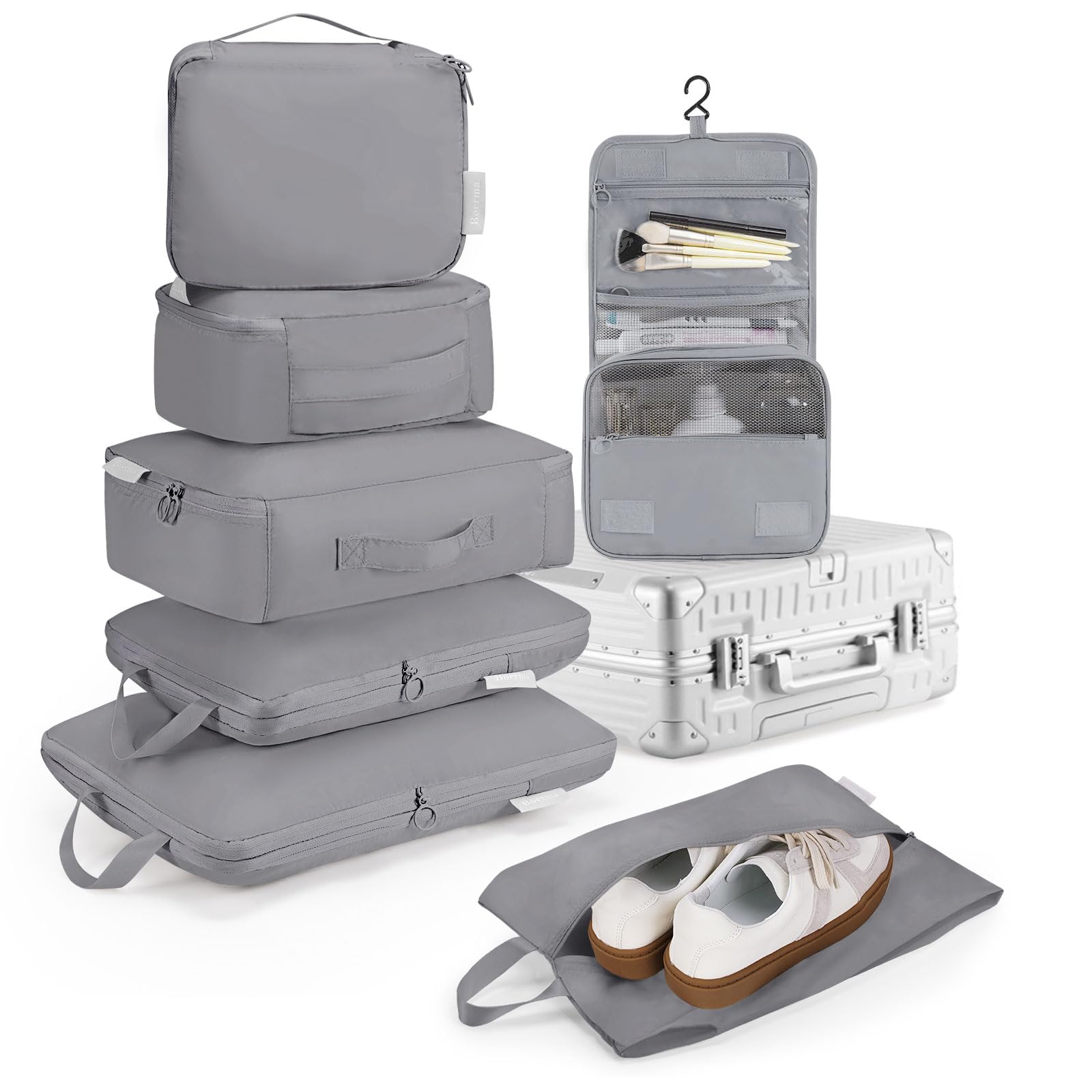 【送料無料】トラベルポーチ 圧縮 7点セット 旅行用ポーチ パッキングポーチ スペース40%節約 圧縮袋 ..