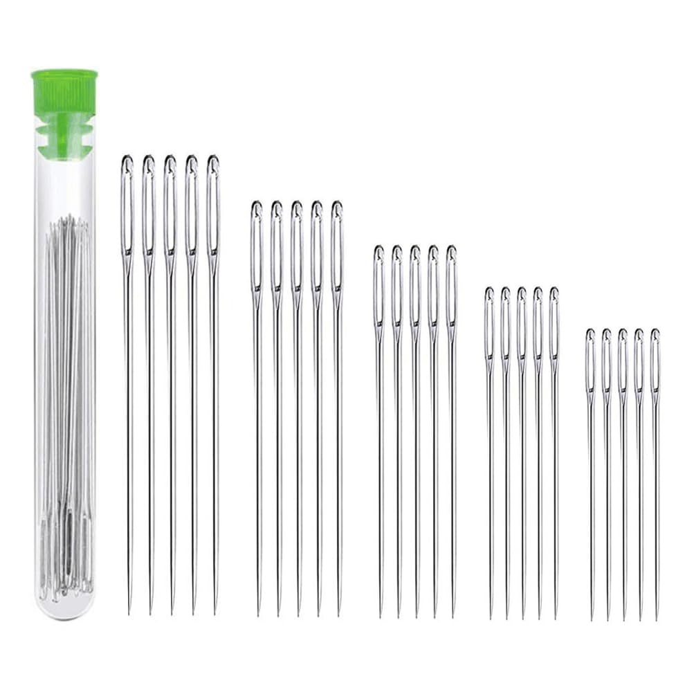 【送料無料】手縫い針 25本セット はり 手縫針 丸針 縫い針 大きな針穴 手芸 DIY 刺しゅう 裁縫 縫製用 補修 革工具 レザークラフト用 針 特殊針 収納容器付き