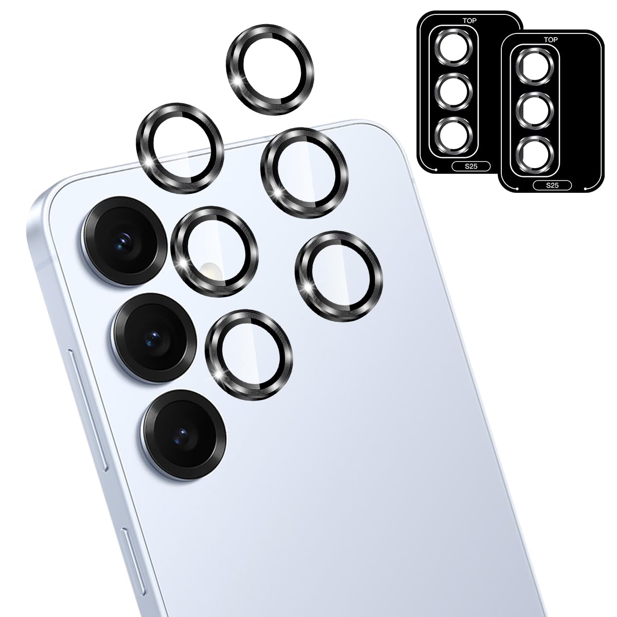【送料無料】【2枚セット】対応 Galaxy S25 カメラフィルム アルミ合金＋強化ガラス製 GalaxyS25 用 レンズフィルム 用 ギャラクシーS25 レンズ保護 防爆裂 、衝撃吸収 、高透過率 、露出オーバー防止 、スクラッチ防止、飛散防止 、指紋防止 、防水防塵 、気泡ゼロ 、簡