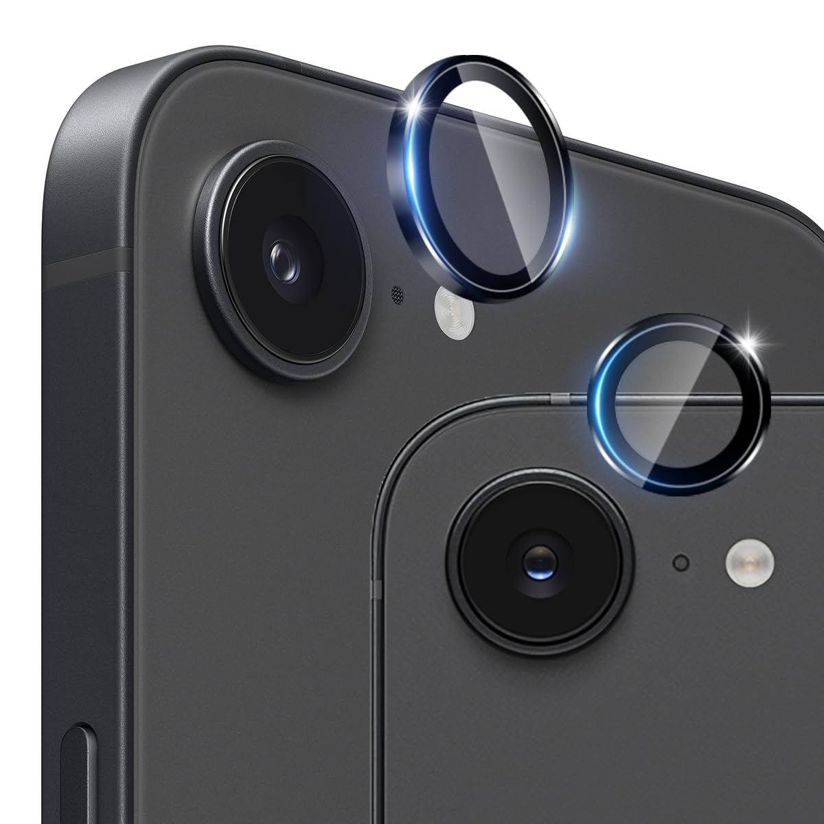 【送料無料】対応 iPhone 16E カメラカバー レンズフィルム 【2枚セット アルミ合金製＋AR高透過率強化ガラス】 対応 アイフォン 16E カメラフィルム 強化ガラス 保護カバー アルミ合金 ケース 全面保護 硬度9H 耐衝撃 飛散防止 黒縁取り 1眼レンズ保護カバー 露出オーバ