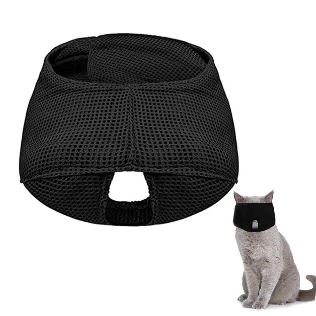 【送料無料】YonTens 猫用 マスク 目隠し ペット フェイスマスク 穴あり 通気性 保護マスク爪切り補助用 耳掃除 マスク 噛みつき防止 猫を落ち着かせる、猫の餌やり、お風呂、爪切り、清潔、外出、予防接種に使用します (ブラック, S)