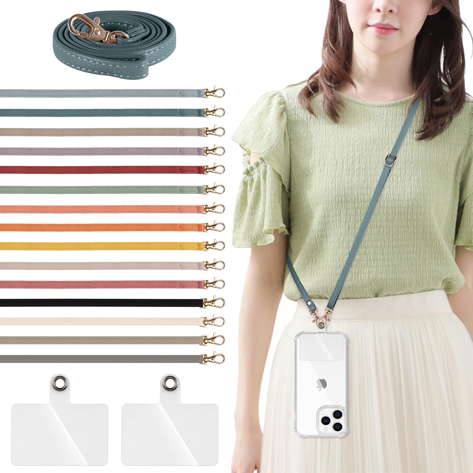 【送料無料】[Yeepan] スマホ ストラップ ショルダー スマホ ショルダーストラップ 首掛け 約70cm～約140cm 長さ調節可能 ストラップ 1本+透明タグパッチ2枚入り ネックストラップ ショルダー スマホ/iPhone 全機種対応 斜め掛け ネックストラップ レザー