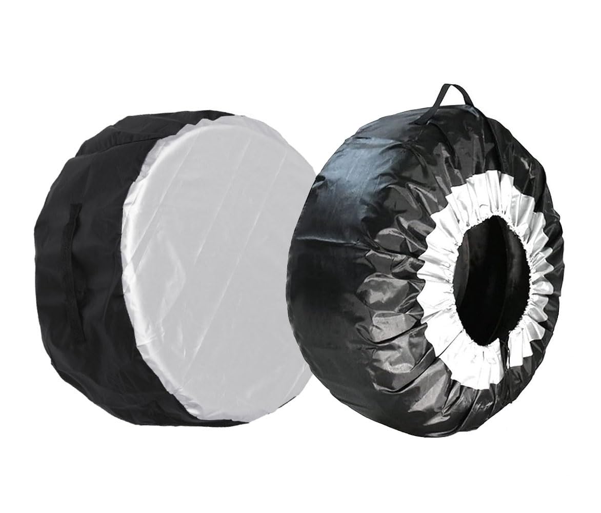 【送料無料】YFFSFDC タイヤカバー タイヤ 収納袋 防水 防塵 紫外線 劣化防止 210D厚手 取っ手付 タイヤ保管カバー 2本セット (シルバー, S)