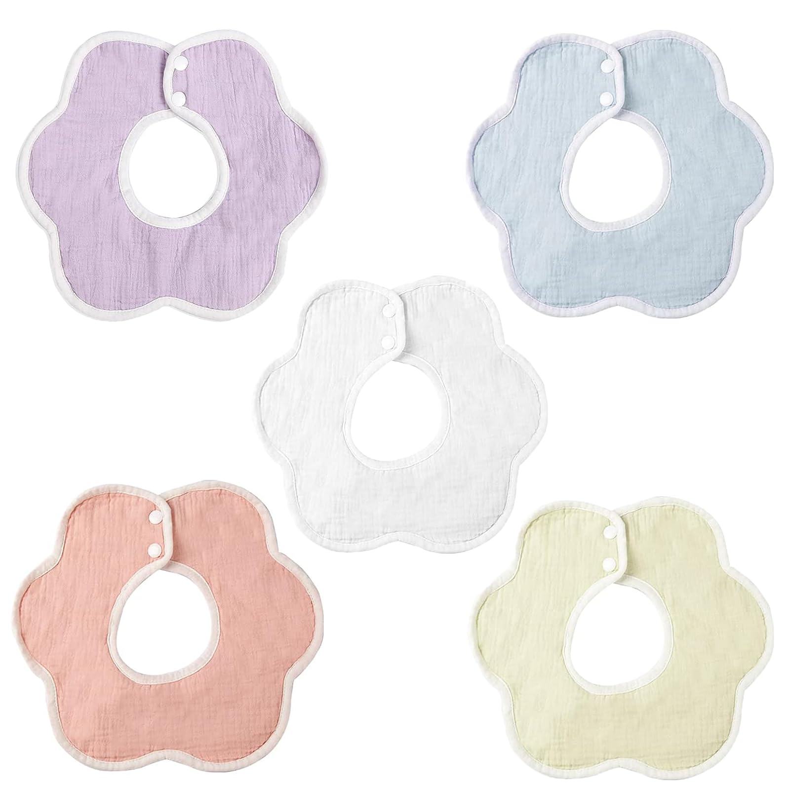 楽天ハローディア楽天市場店【送料無料】[Elf-feer] スタイ よだれかけ ベビー ビブ 綿 360 防水 赤ちゃん エプロン 5枚セット 3D 無地 かわいい 落ち着いたデザイン 食事用 花びら型 女の子 男の子 出産祝い （防水3Dコットン3.）