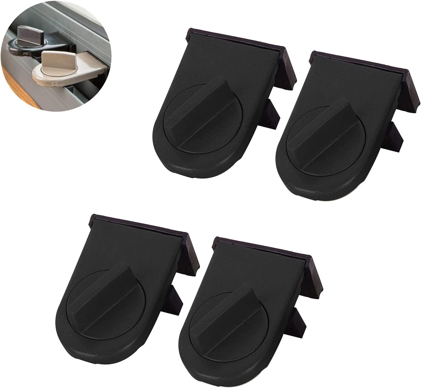 【送料無料】窓 ロック 4個 セット ドア 防犯 サッシ ストッパー 子供安全 ウインドロック ドアロック ツイストタイプウィンドウロック 引き戸 ストッパー (黒 4個入)