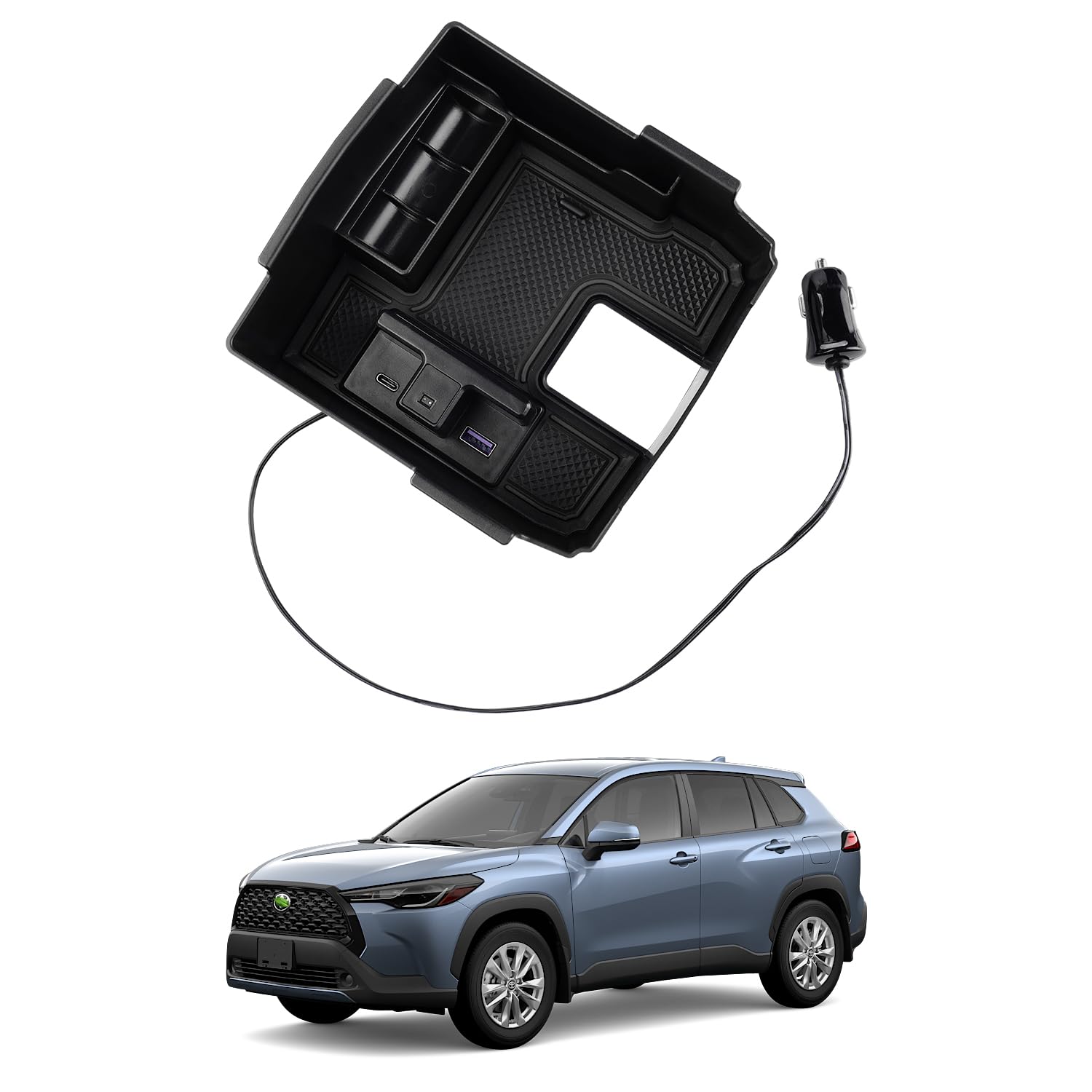 【送料無料】【LEDライト付き】Auto Spec トヨタ 新型 カローラクロス コンソールボックに適合 COROLLA CROSS 車内収納ボックス 2ポートUSB充電付き コンソールトレイ 小物入れ 車種専用 内装 パーツ ラバーマット付き 滑り止め カスタムパーツ インテリアパーツ 収納ア