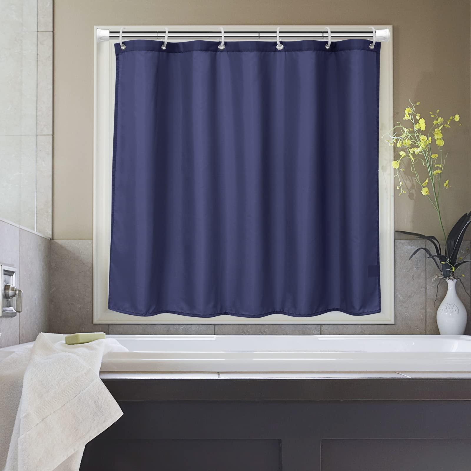 【送料無料】AooHome シャワーカーテン 小窓 目隠し 防水 短め 防カビ ユニットバス 浴室窓 お風呂窓 80cm丈 カフェカーテン 100cm幅 間仕切り リング付き 洗濯可 取付簡単 ネイビー