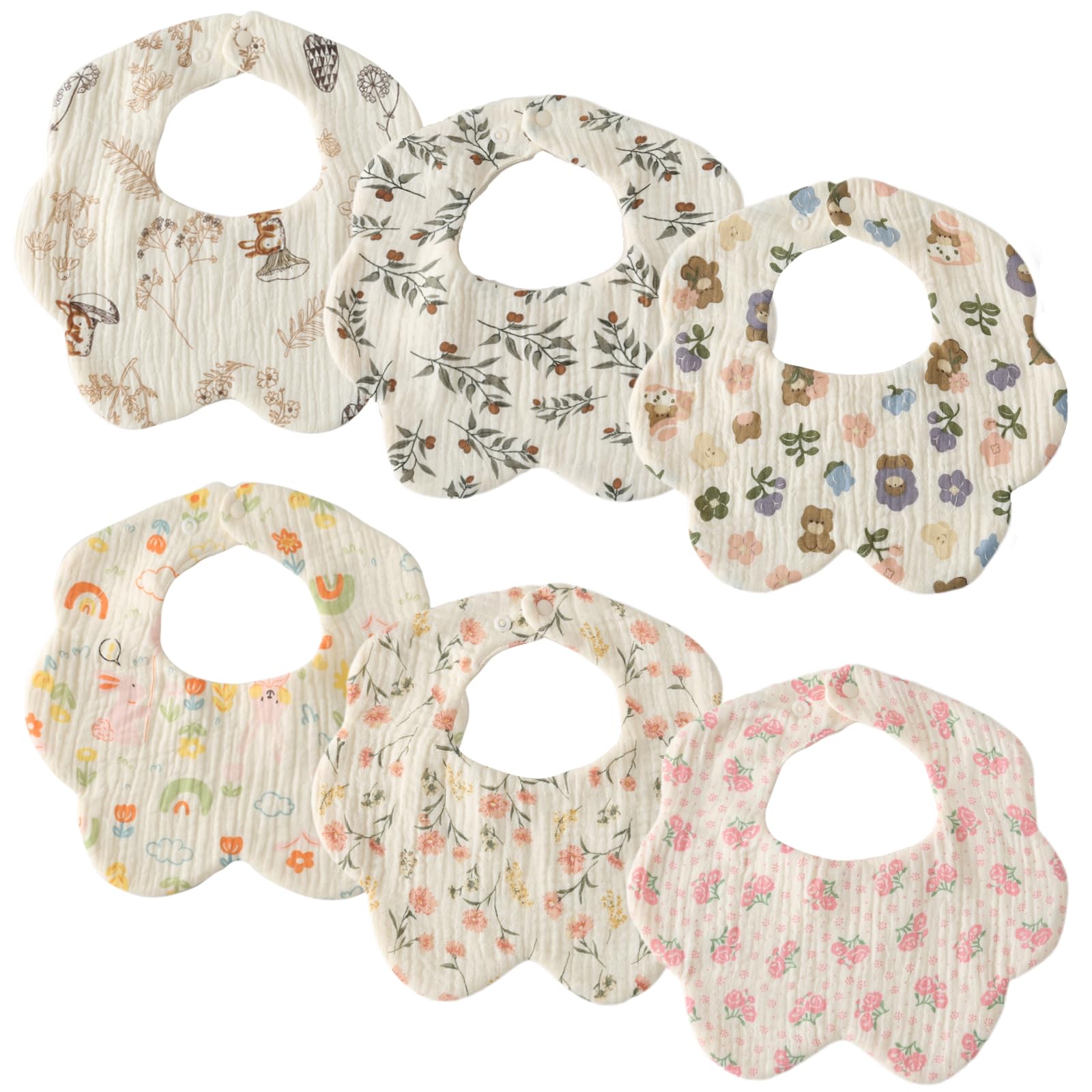楽天ハローディア楽天市場店【送料無料】[GoUseGo] ベビー スタイ よだれかけ 女の子 6重ガーゼ地 6枚セット 花柄 花びらスタイ 赤ちゃん お食事スタイ 1歳 2歳 3歳 柔らかい 綿 コットン 幼児 新生児 ベビーギフト 出産祝い