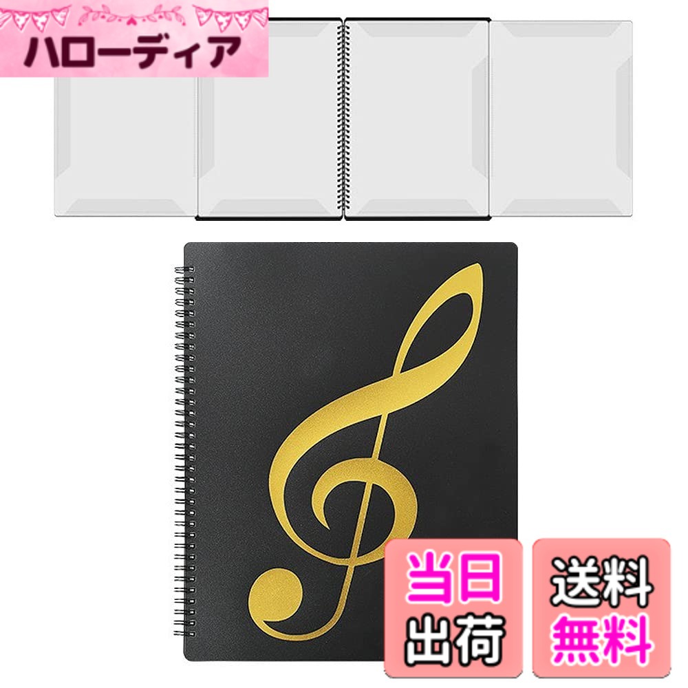 【送料無料】楽譜ファイル 4ページ展開 A4サイズ 10枚で40面収納 譜面 作曲 レッスン ファイル 5色 書き込みできる 反射しない 見開き ピアノ 電子ピアノ アクセサリー (ブラック)
