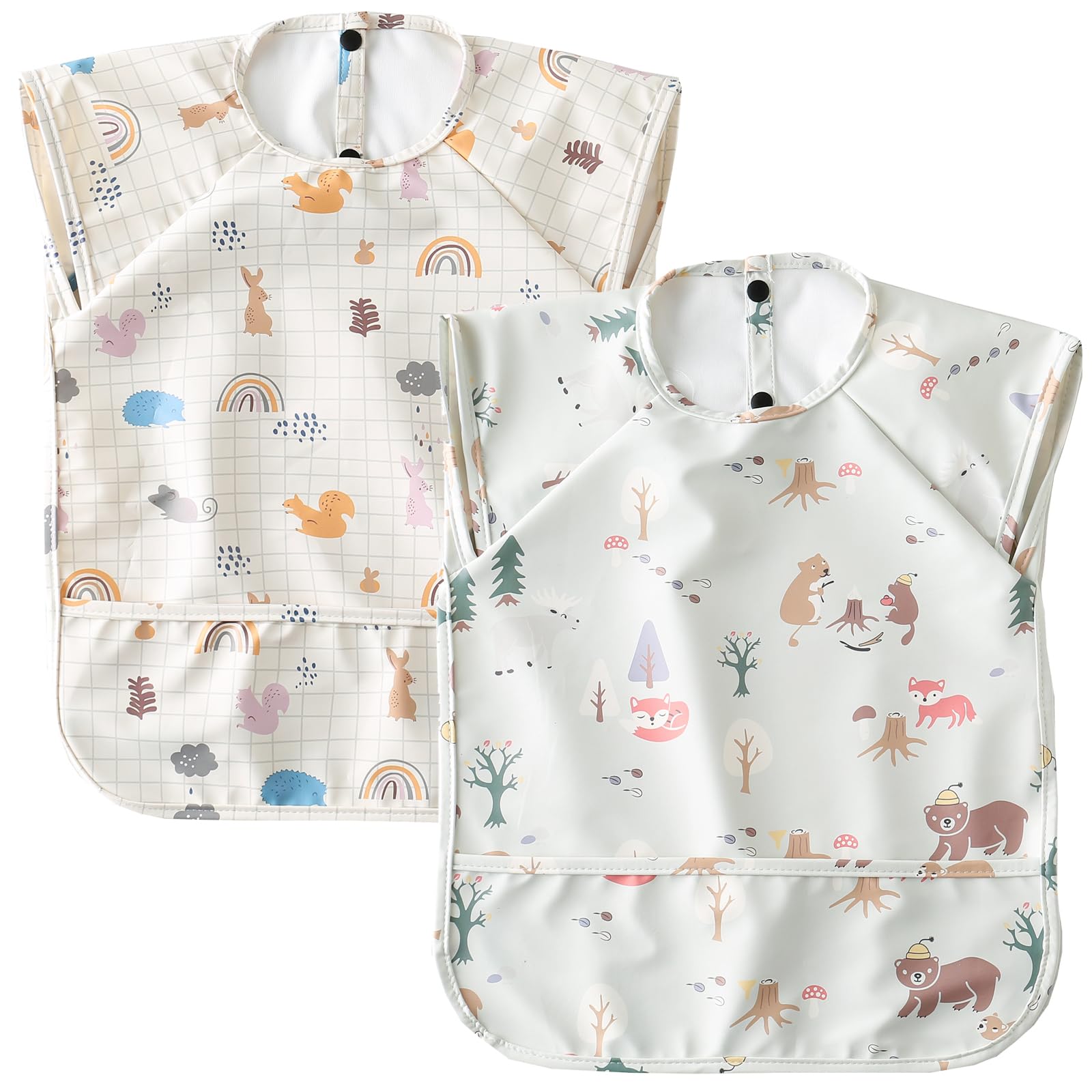 【送料無料】[GoUseGo] お食事エプロン 防水 洗える 袖なし ベビー 食事用エプロン 2枚セット 離乳食エプロン 食事スタイ 幼児 赤ちゃん エプロン スモック 子供 保育園 入園準備 出産祝い