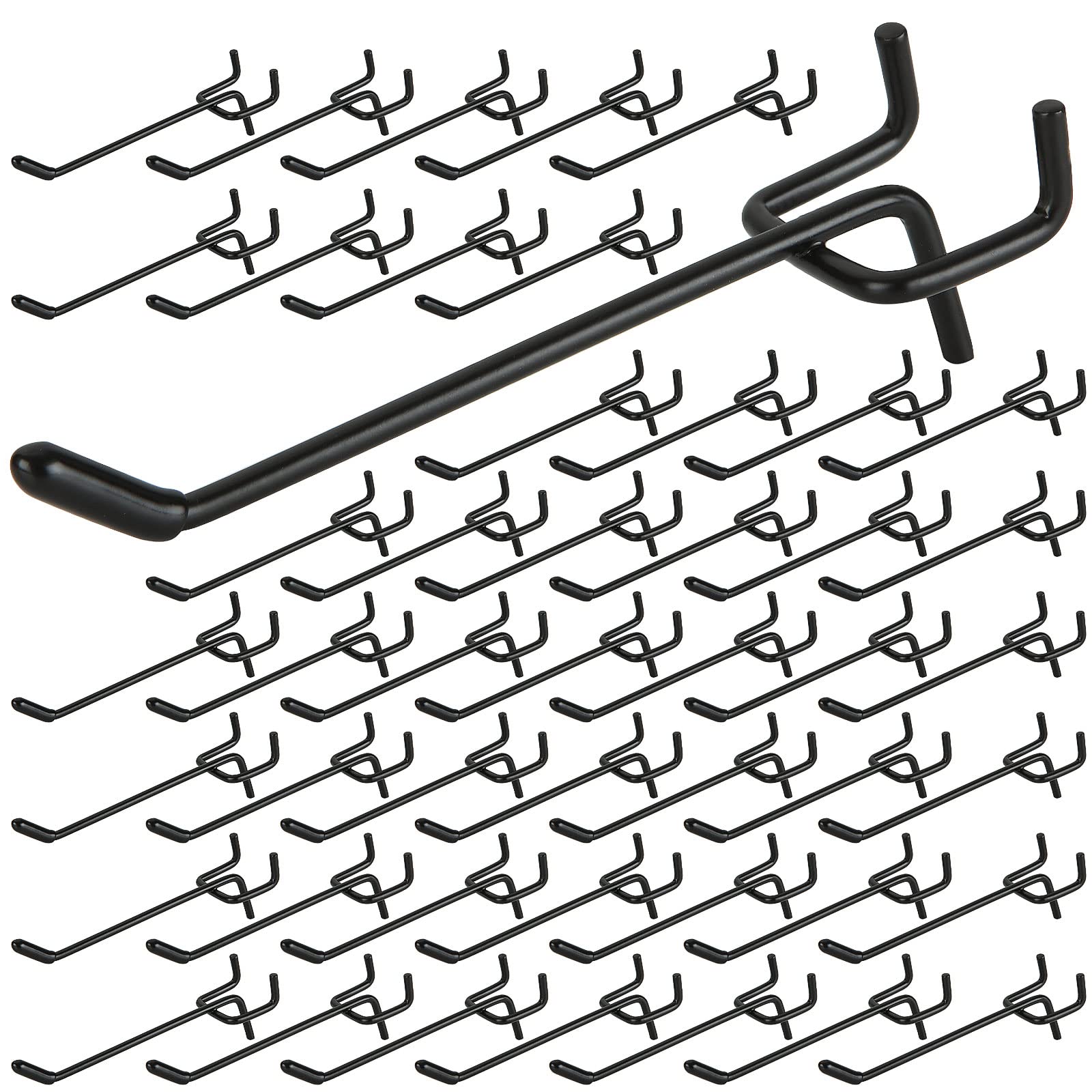 【送料無料】RILIHII 10cm 有孔ボード フック セット ゴム付き T型 厚さ 5.5mm ボード 対応 穴 ピッチ 25mm 穴径 5mm 専用 固定 止め 金具 パンチングボード 穴あき ボード ペグボード マットブラック (50本 セット)