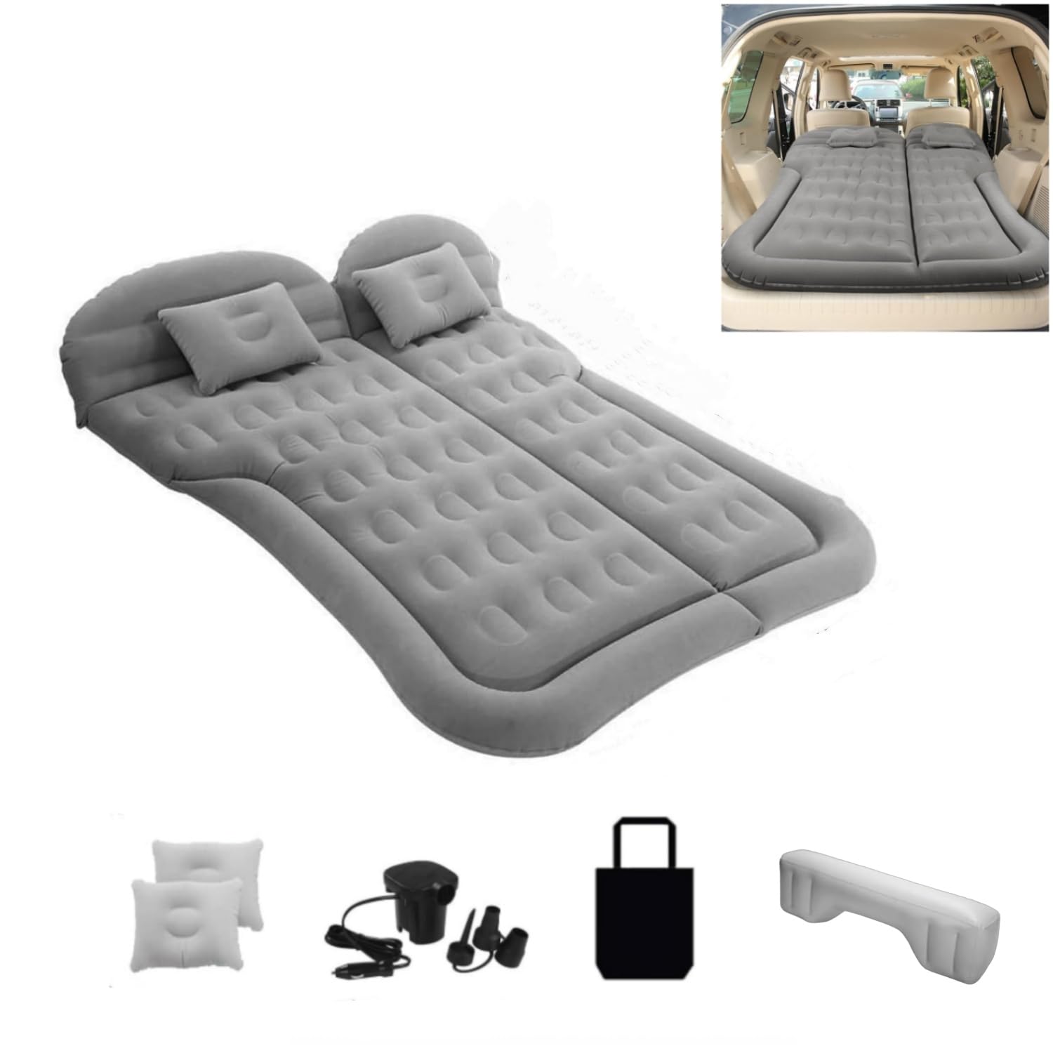 【送料無料】Snowon 車中泊マット エアマット 車内泊 エアーベッド カーマットレス セレナ シエンタ ヴォクシー SUV MPV汎用車載 防災用 エアーベッド 独立サポートエアクッション 仮眠 キャンプ 旅行用 屋外用 後部座席 枕 電動ポンプ 収納袋 付属 グレー