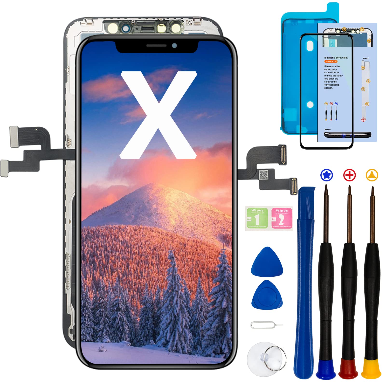 【送料無料】OFFOF for iPhone X 液晶パネル 画面交換 フロントパネル LCD FHD解像度 ツール一式 工具付属 (5.8インチ) 対応機種 A1865 A1901 A1902