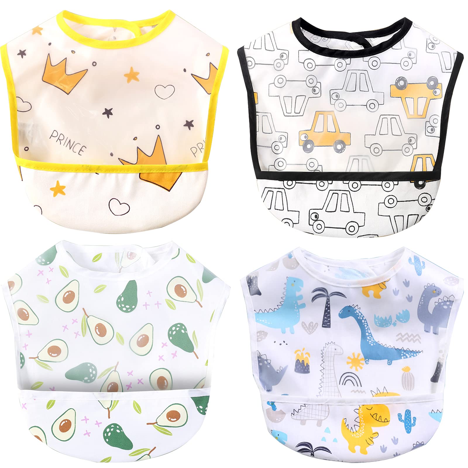 楽天ハローディア楽天市場店【送料無料】[NITONAMI] 食事用エプロン ベビー エプロン 離乳食エプロン 立体的ポケット 袖なし ポケット付き 防水 軽量 名前入 保育園用 4枚セット