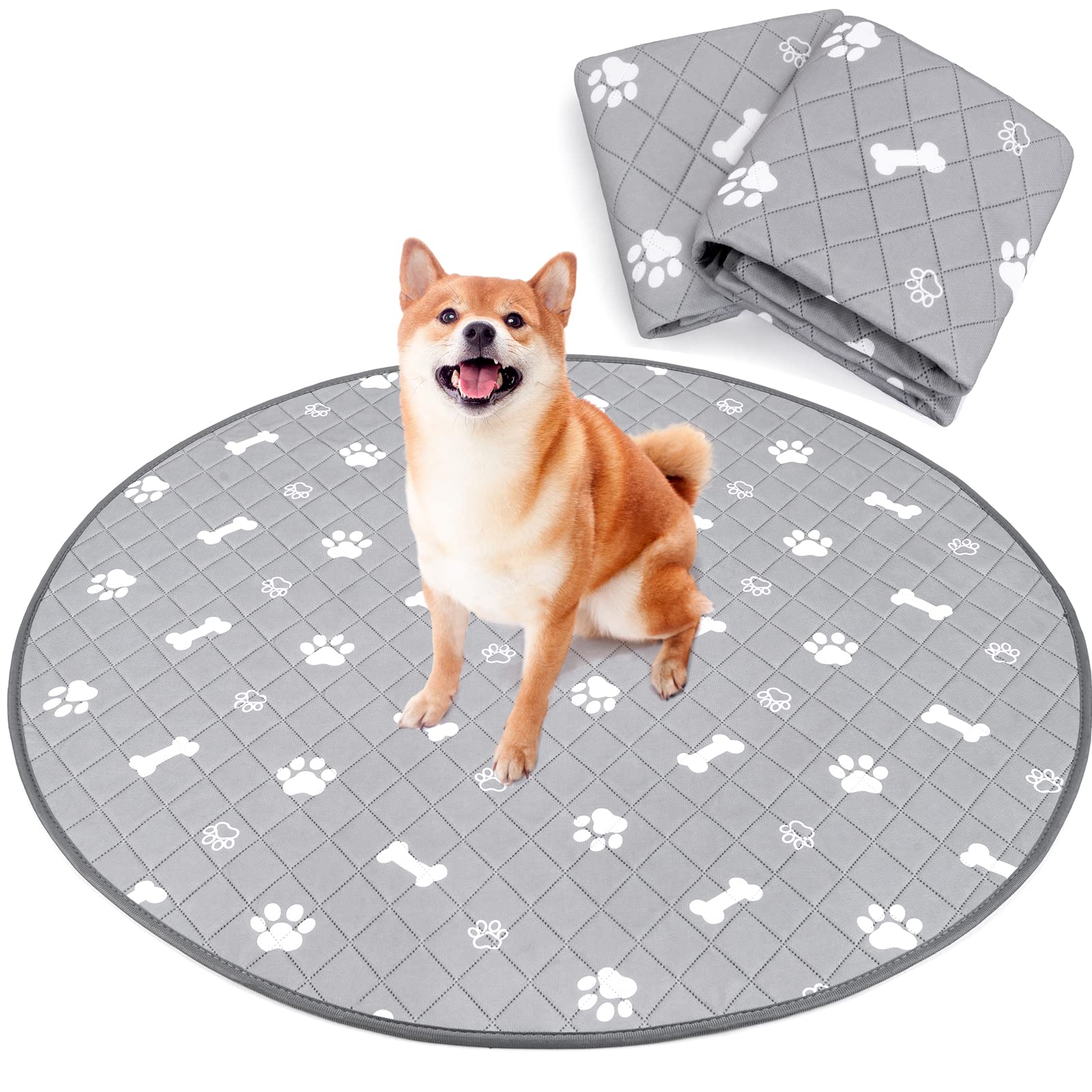 【送料無料】洗える ペットシーツ 丸型 八角形ペットサークルに最適 おしっこパッド 猫 犬用 多頭飼い ペット用 トイレ下敷きマット 速乾 脱臭 抗菌 滑り止め 大判サイズ（グレー 直径91.5cm 二枚セット）