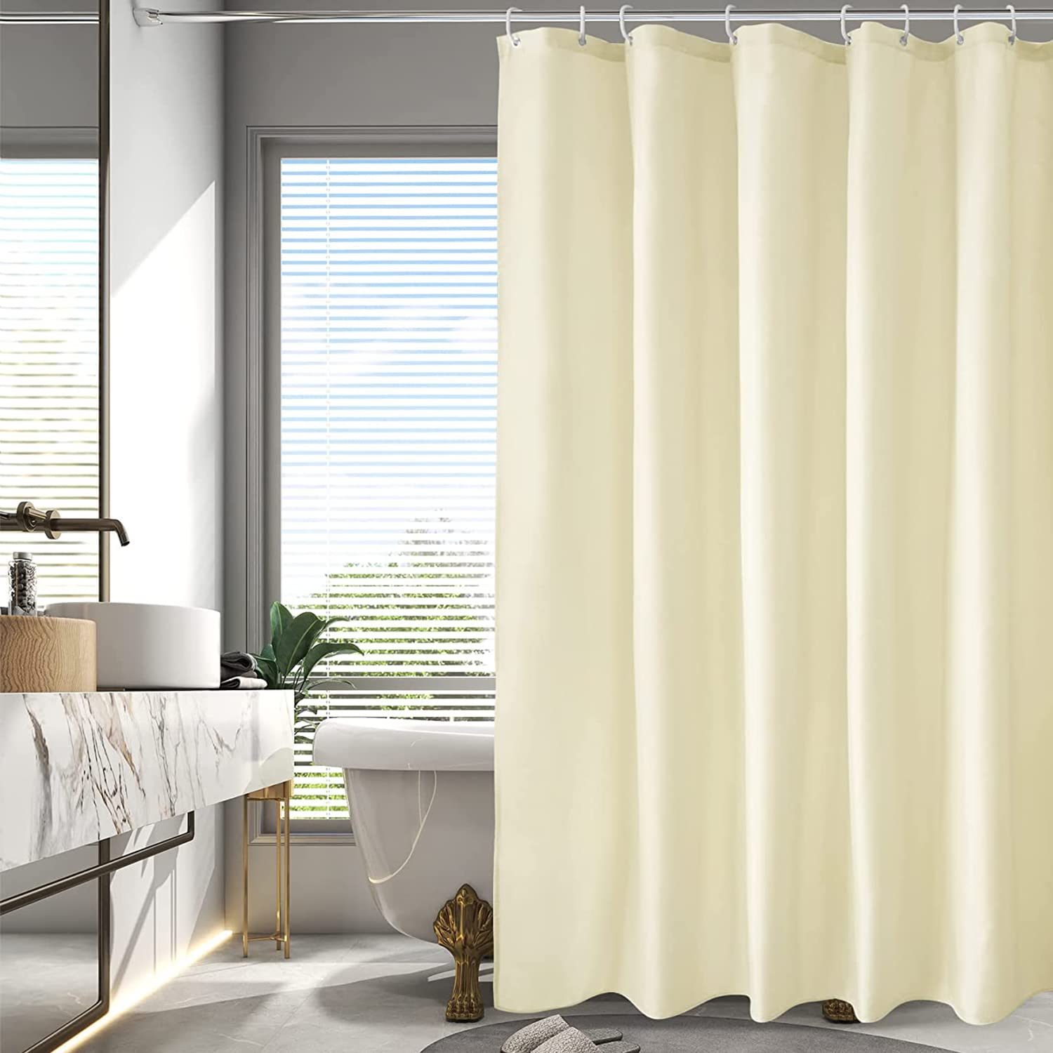 【送料無料】AooHome シャワーカーテン 丈180cm 目隠し 遮像 防カビ 防水 お風呂用カーテン 軽量 速乾 リング付き 無地 ベージュ 120x180cm