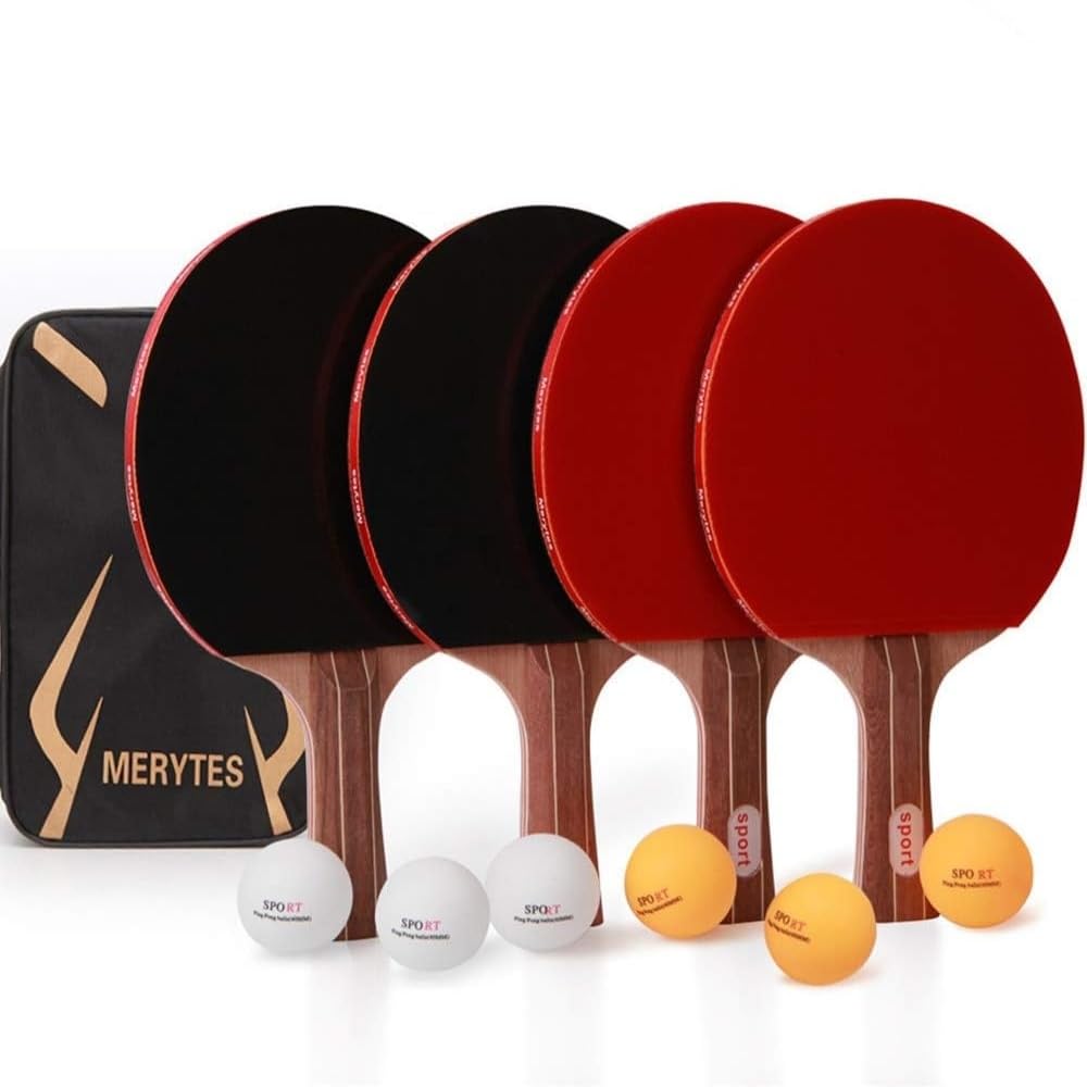 【送料無料】Merytes 卓球 ラケット ピンポンラケット パドル 4本セット 卓球ボール6個付き 卓球セット