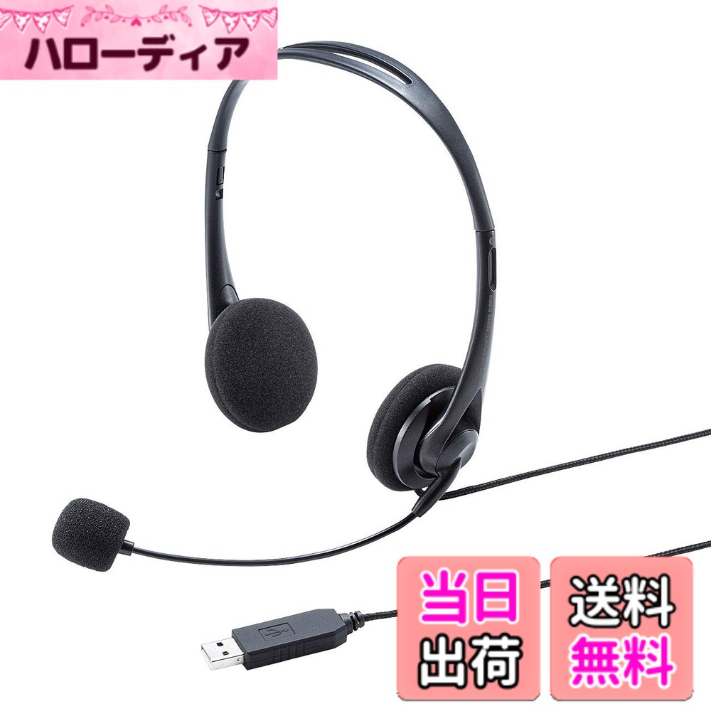 【送料無料】サンワサプライ USBヘッドセット 無(全)指向性 断線しにくいファブリック被覆ケーブル採用 Skype対応 MM-HSU09BK