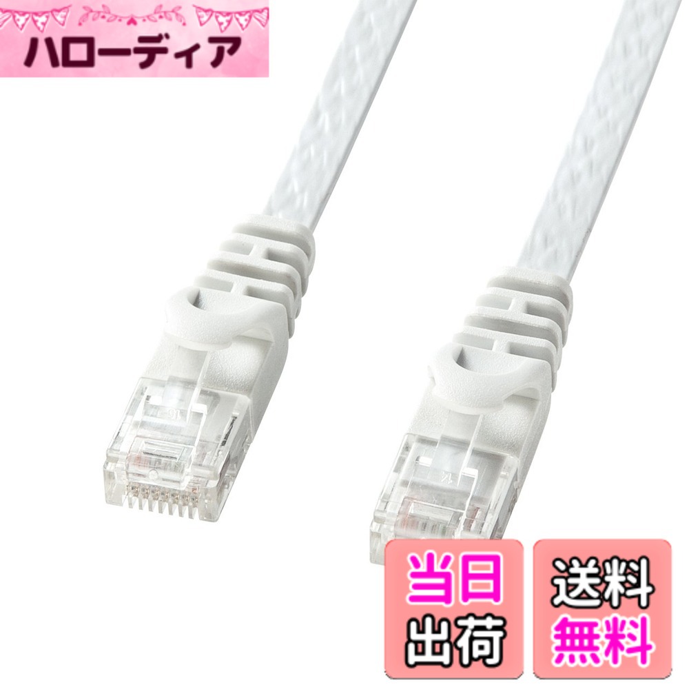 【送料無料】サンワサプライ LANケーブル パソコン、LANハブ対応 CAT6 フラットタイプ 1Gbps/250MHz ギガビット イーサネットケーブル RJ45コネクタ ツメ折れ防止 (10m) ホワイト LA-FL6-10W
