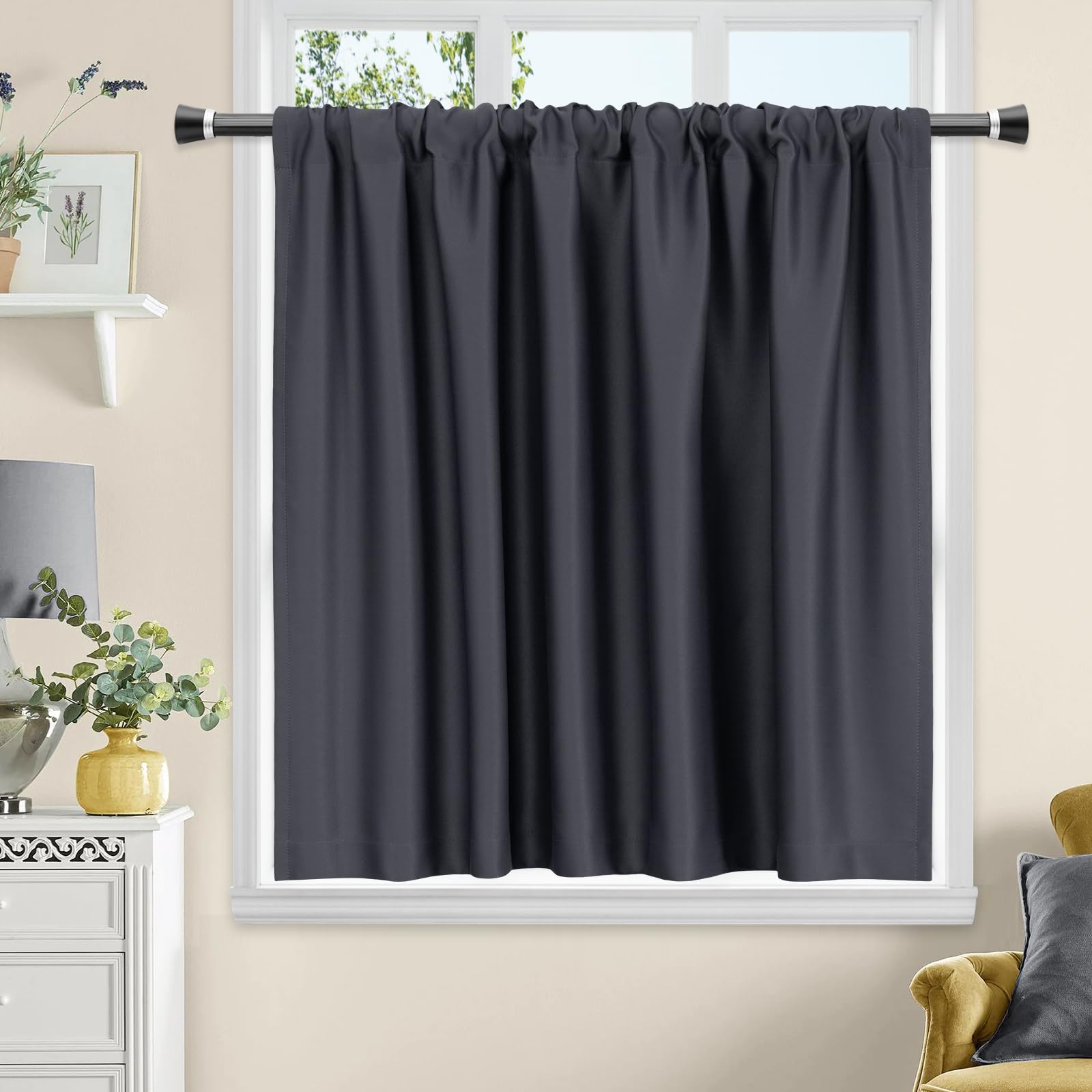 【送料無料】AooHome 遮光 カフェカーテン 小窓用 遮熱 断熱 1級遮光 高密度布製 目隠し 無地 UVカット 防寒 保温 省エネ 洗える 間仕切り 厚手 キッチン 浴室 トレイ 子供部屋 廊下 ダークグレー 1枚入 50cm丈