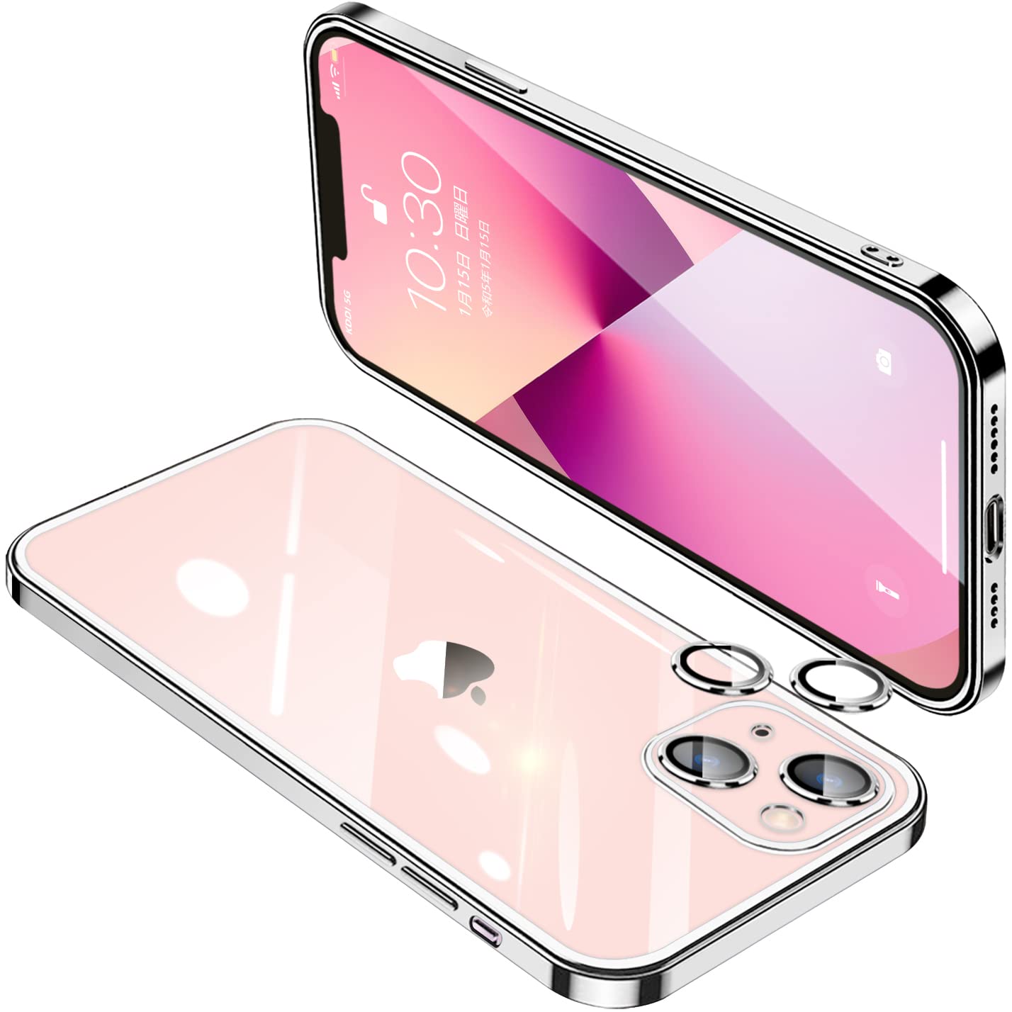 【送料無料】IPhone13 ケース クリア アイフォン13 レンズ保護 カバー 耐衝撃 透明 スマホケース 全面保護 軽量 メッキ加工 TPU 薄型 ストラップホール付き 滑り止め 落下防止 6.1インチ（シルバー）