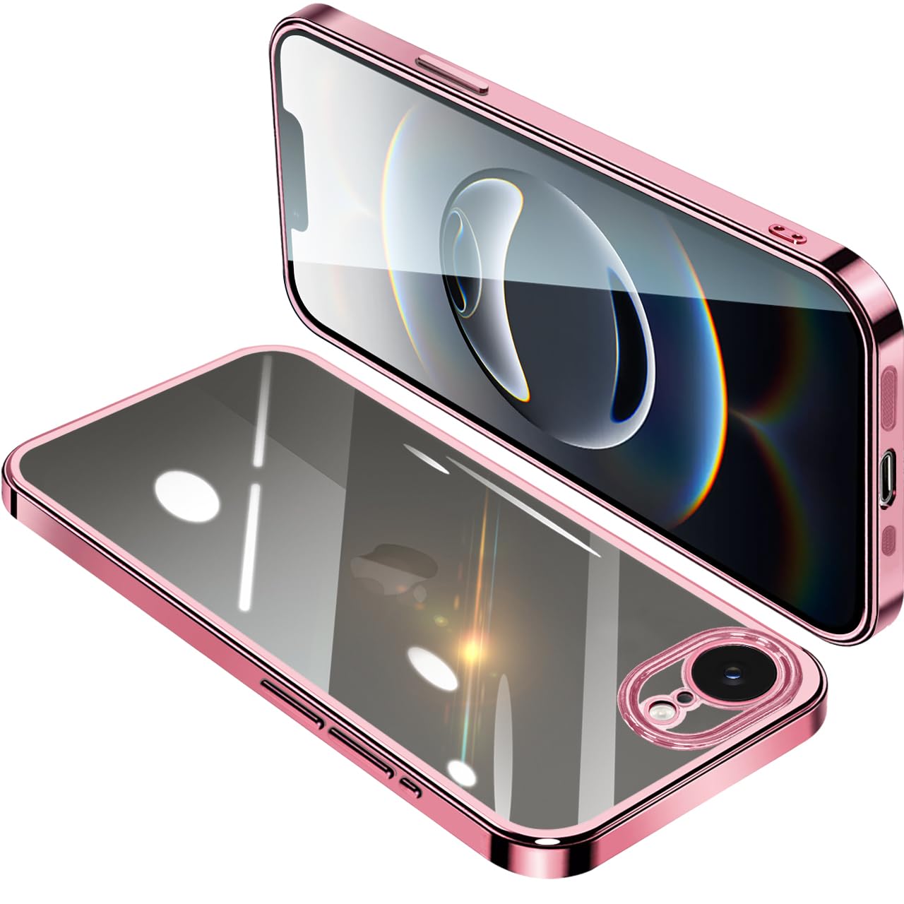 【送料無料】iPhone16e ケース クリア アイフォン16e カバー 透明 スマホケース 耐衝撃 軽量 メッキ加工 TPU 薄型 ストラップホール付き 滑り止め 落下防止 6.1インチ（ローズゴールド）