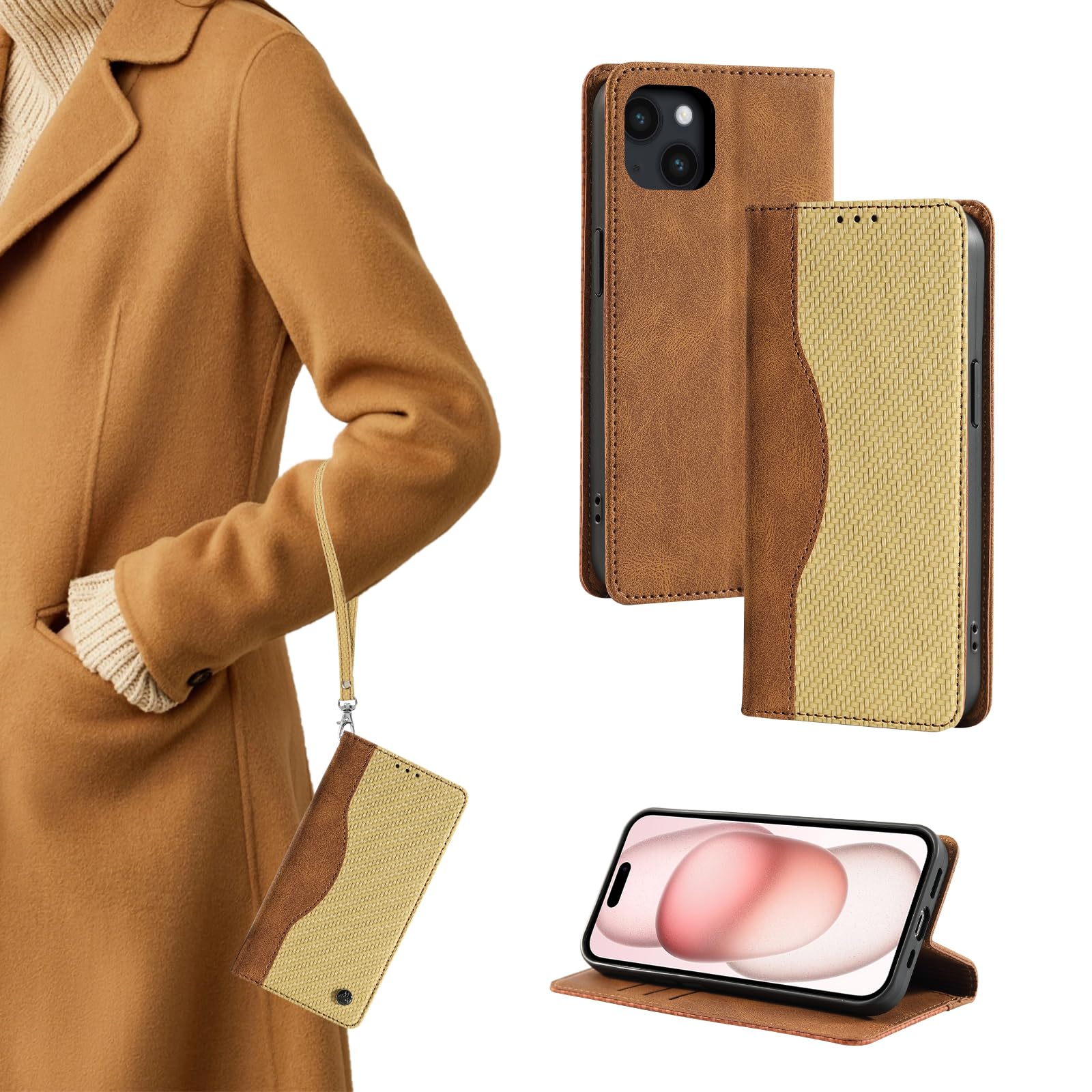 【送料無料】QANKISIS iphone15 ケース 肌触り良い iphone 15 ケース カード収納 アイフォン15 ケース 織り模様 iphone15ケース 擦り傷防止 いphone15 ケース 可愛い 全面保護 携帯ケース iphone 15 アイフォン15 ケース 可愛い スマホケース iphone15 iphone15 ケース