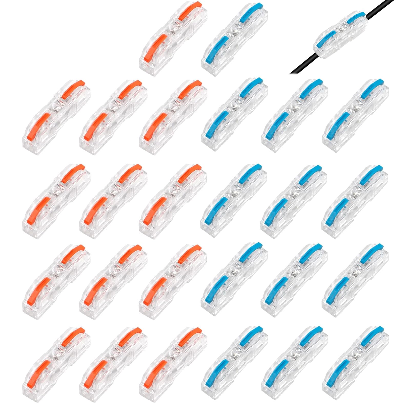 【送料無料】TerraShine 固定可能コネクタ 26個 インラインワイヤコネクタ スプライシングコネクタ インライン電気レバーワイヤコネクタ 導体コンパクトワイヤコネクタ 1-1 バイラテラル 透明 組み合わせ可能 使い方は簡単 （青+赤）