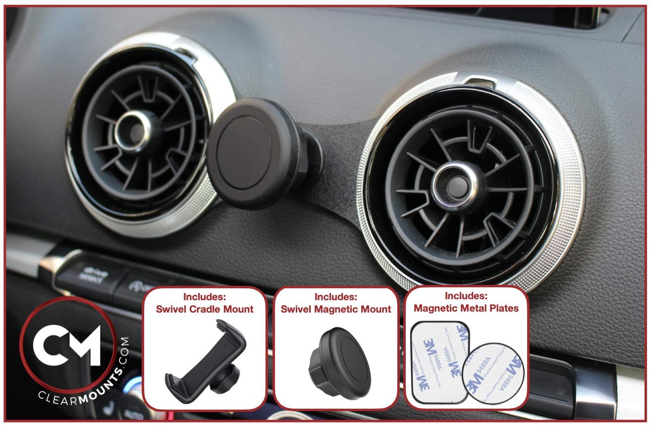 商品情報商品の説明Clearmountsは、まるで純正部品ようなデザインを意識したAudi A3(8V)適合の スマートフォンホルダーです。 インテリアやエアコンの通風孔を乱さないデザイン設計で、上質なインテリアを乱さずスマートフォンを固定致します。 薄型のアルミニウムブラケットと最強のネオジウム磁石（N52）を使用することでサーキット走行にも耐える事ができる安心の固定性能を発揮します。 取り付けはエアコンの通風孔を取り外し、本製品を装着し戻すだけ。 強力なマグネットを使用しているので、いかなる場面でも絶対的な安心感を提供致します。 付属のクレードルを使い360度スマートフォンを自由に設置可能です。 ■適合車種 Audi A3/S3/RS3(8V) ■取付方法 取り付けはエアコンの通風孔を取り外し、本製品を装着し戻すだけ。 ■サイズ等 商品構成： 固定用マウント x1 ボールジョイント式スライドアームホルダー ボールジョイント式マグネット x1 固定用金属プレート x2 ※耐荷重：iPhone 12 Pro Max程度までのスマホに対応 ■特記事項 ・スマートフォンサイズまでの重量が対応となります。iPadなどはお使い頂けません。 ・ご使用前に取扱説明書を必ずご一読ください。 ・画像の一部は参考画像です。主な仕様 Audi A3 / S3 / RS3(8V)に適合後付け感が出ないように車両別設計。取り付けはエアコンの通風孔を取り外し、本製品を装着し戻すだけ。ボールジョイントを採用している為、任意の角度でスマートフォンの固定が可能です。サーキット走行にも耐える事ができる強力な固定性能