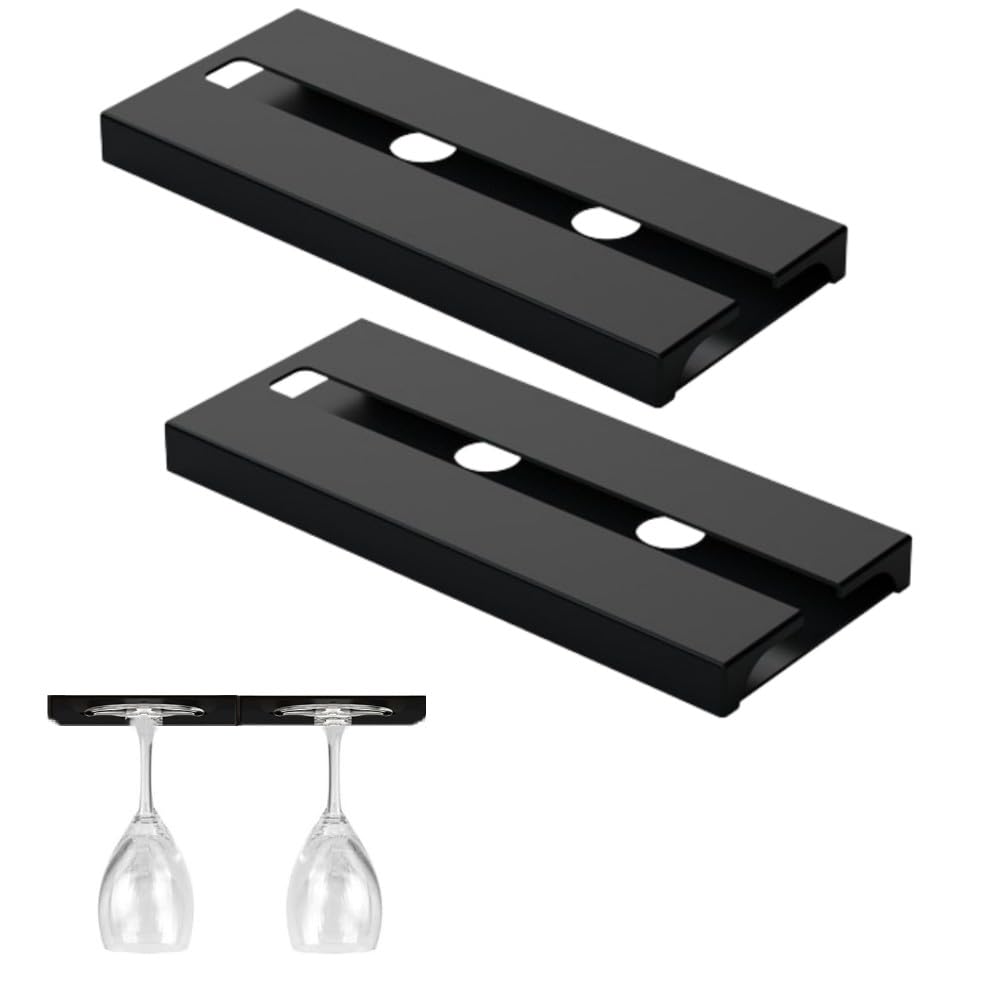 【送料無料】seimeinoki ワイングラスホルダー ワイングラスハンガー 吊り下げ収納 2個セット ワインラック カウンター下に貼り付け 穴あけ不要 取り付け簡単 水切り用 収納用 (ブラック)