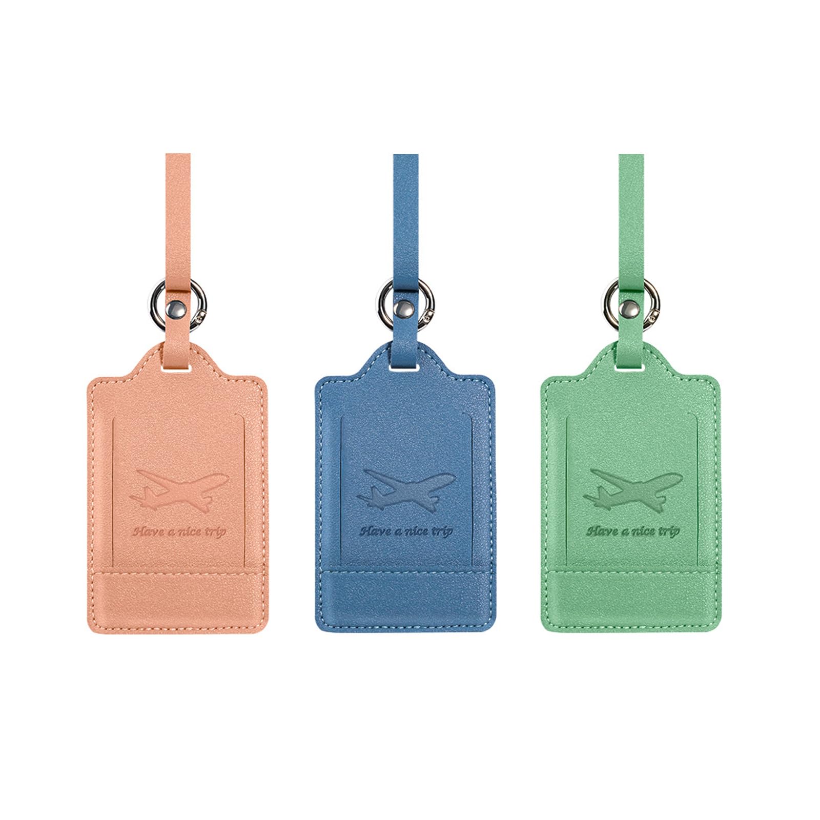 【送料無料】Akkerds 【3個入】スーツケースタグ 紛失防止 ネームタグ IDカード用 PUレザー ビジネス 防塵 ナンバープレート 出張用 旅行（ピンク、グリーン、ブルー）