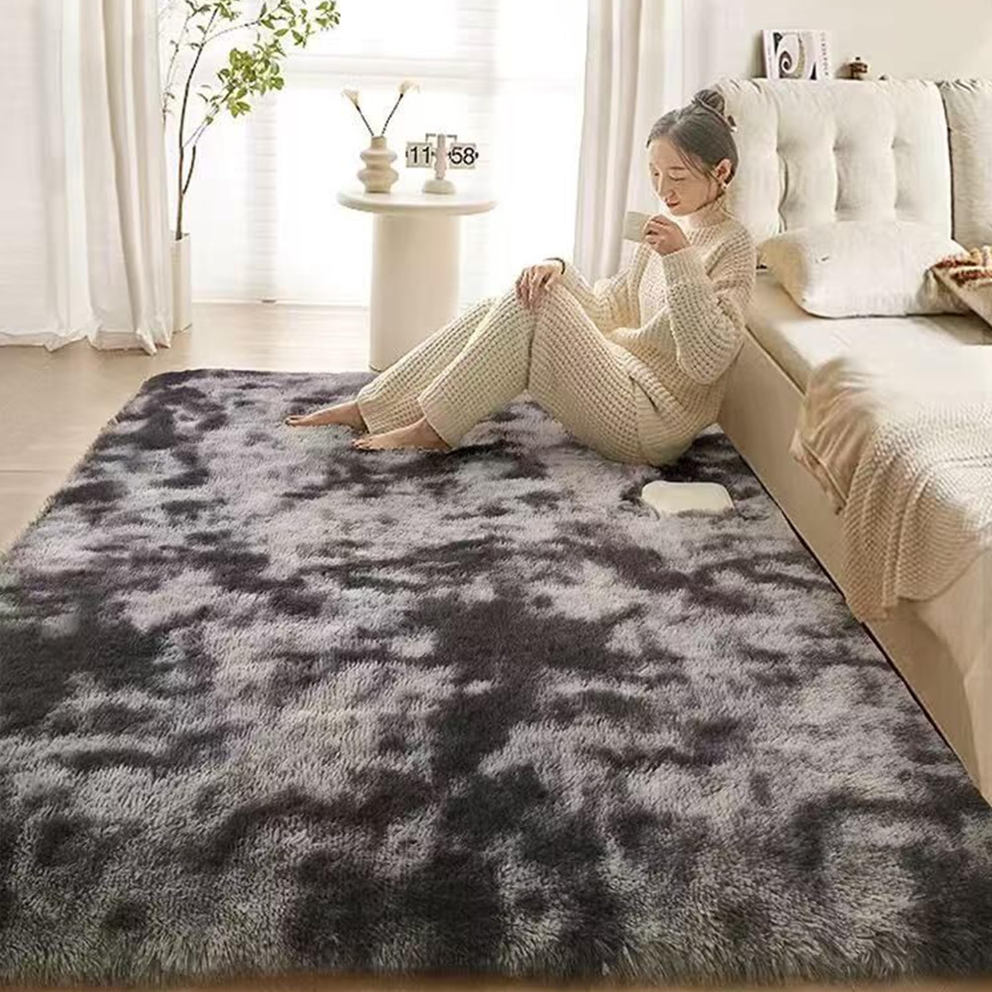 【送料無料】ラグマット カーペット ラグ 洗える シャギーラグ HOSUR 200x250cm 滑り止め付き 長方形 北欧 絨毯 低反発 ふわふわ 厚手 洗えるラグ オールシーズン(スモーキーグレー)