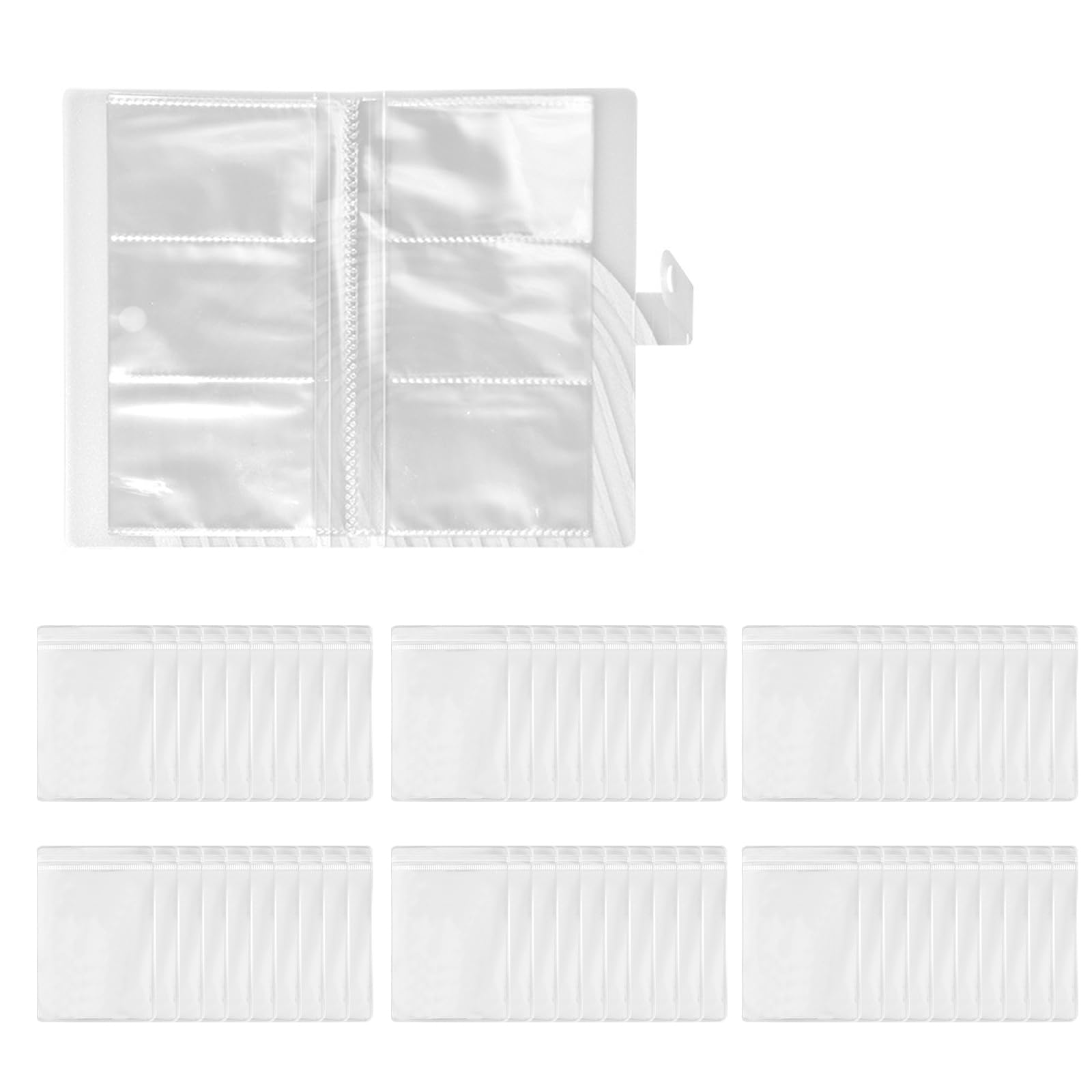 【送料無料】Akkerds アクセサリー透明収納帳 1 個＋収納袋 60 個 サイズ 7.7CMx6CM ジュエリー、アクセサリー、イヤリング、耳飾り、小物、玉串等の収納に適用 自己封袋 小分け袋 小型透明袋 繰り返し使用可能 ジュエリーの錆びや汚れを防止可能