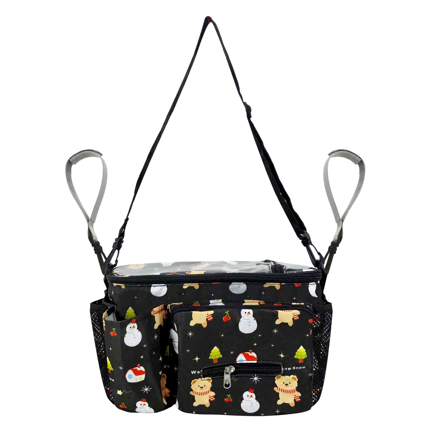 【送料無料】MAQKONベビーカー マザーズバッグ トートバッグ おむつポーチ 哺乳瓶 スマートフォン 収納 転倒防止 2way 滑り止め 撥水 大容量 多機能 (冬の夜の熊)