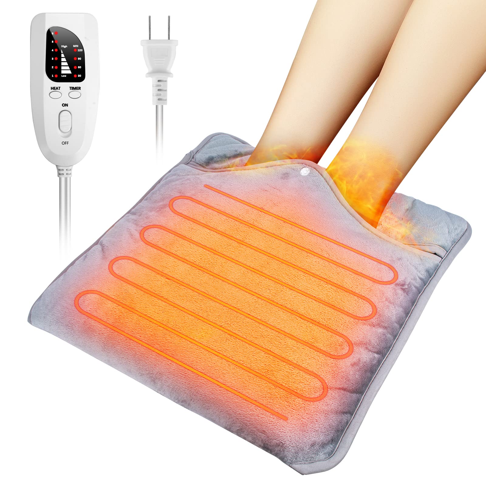 【送料無料】Ninonly フットウォーマー 電気足温器 両面発熱 足温器 足元ヒーター 電気ホットマット 6段階温度調節 4段階タイマー 洗濯機洗濯可 省エネ 寒さ対策 PSE認証済 お宅用/オフィス用 日本語取扱説明書付き(グレー)