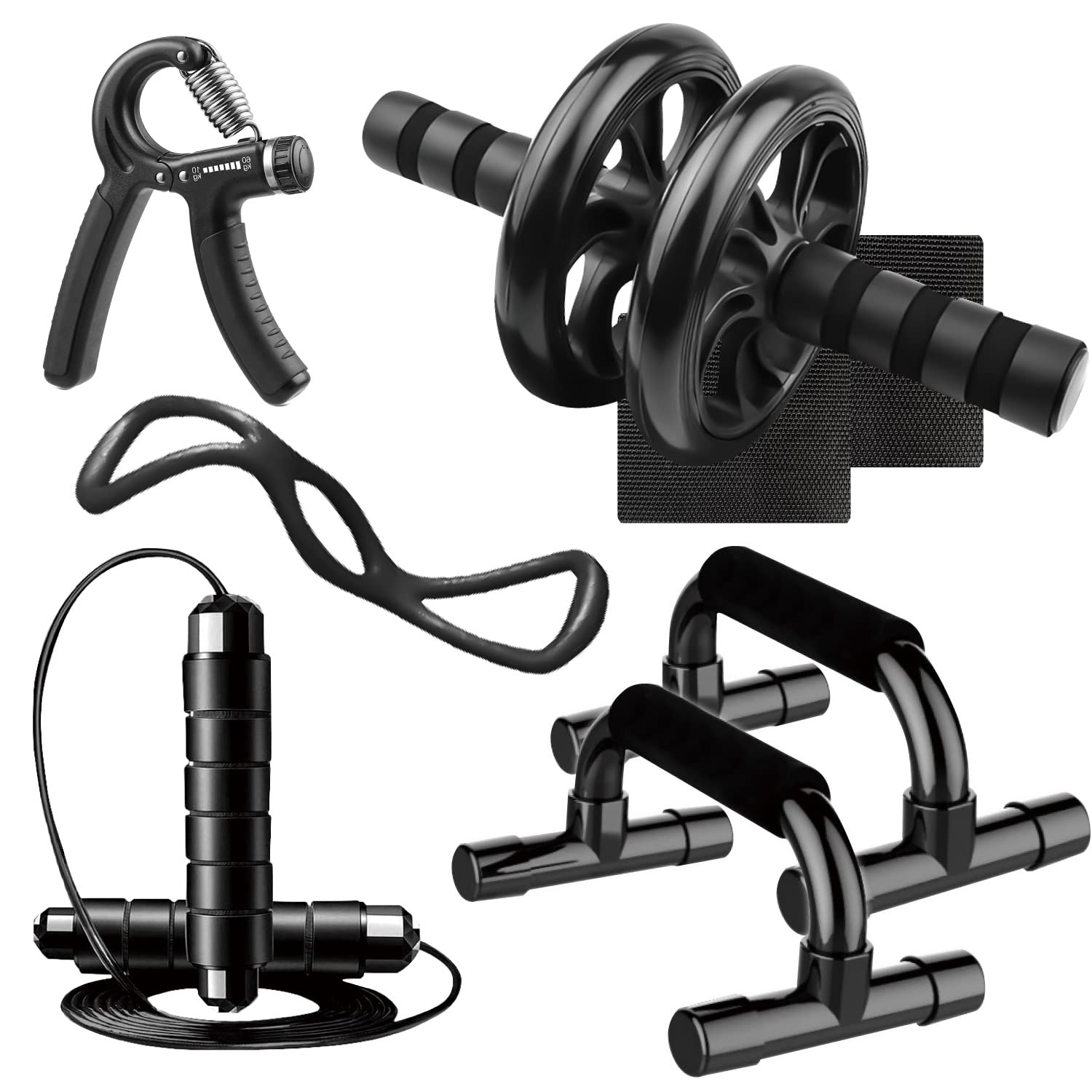 【送料無料】腹筋ローラー プッシュアップバー Wout 筋トレ5点セット アブローラー縄跳び パワーグリッ..