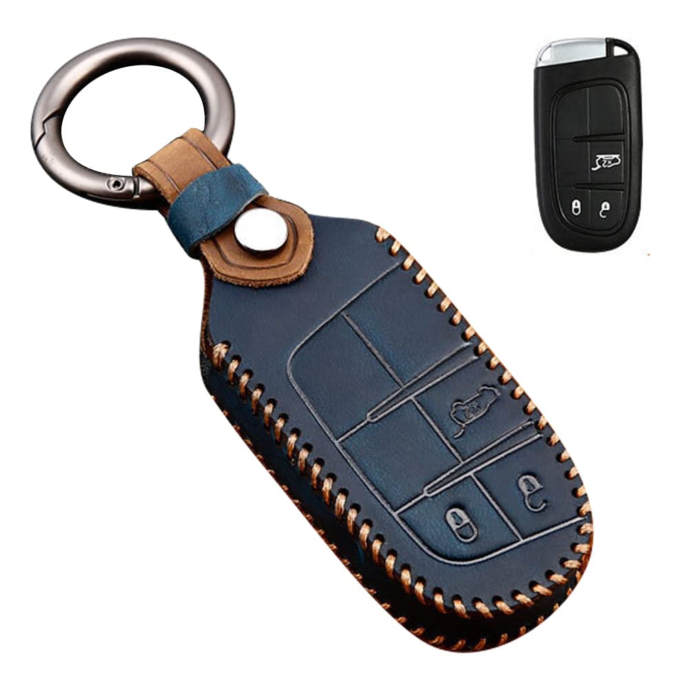 【送料無料】[LETINGFAR] キーケース ジープ 用 スマートキーケース キーカバー 本革 レザー 手触りいい 3ボタン ジープ専用設計 キーホルダー Jeep チェロキー/グランドチェロキー/レネゲード/コンパス等に適用キーケース(ブルー)