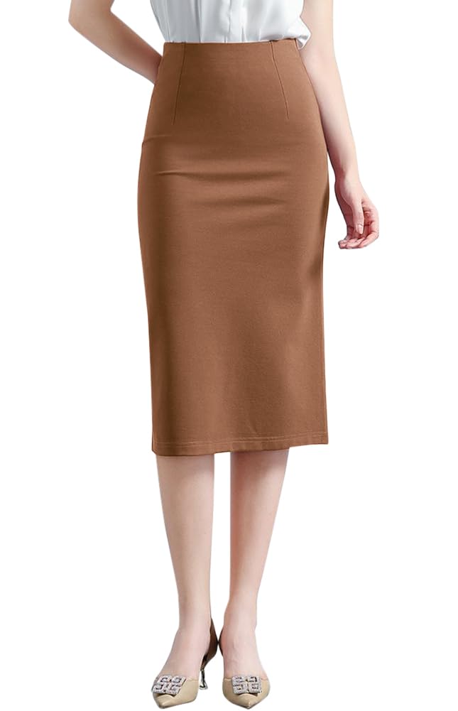 【送料無料】[Euyqs] ペンシルスカート オフィス スーツ OL ウエストゴム (JP, アルファベット, 3XL, 無地カーキ)