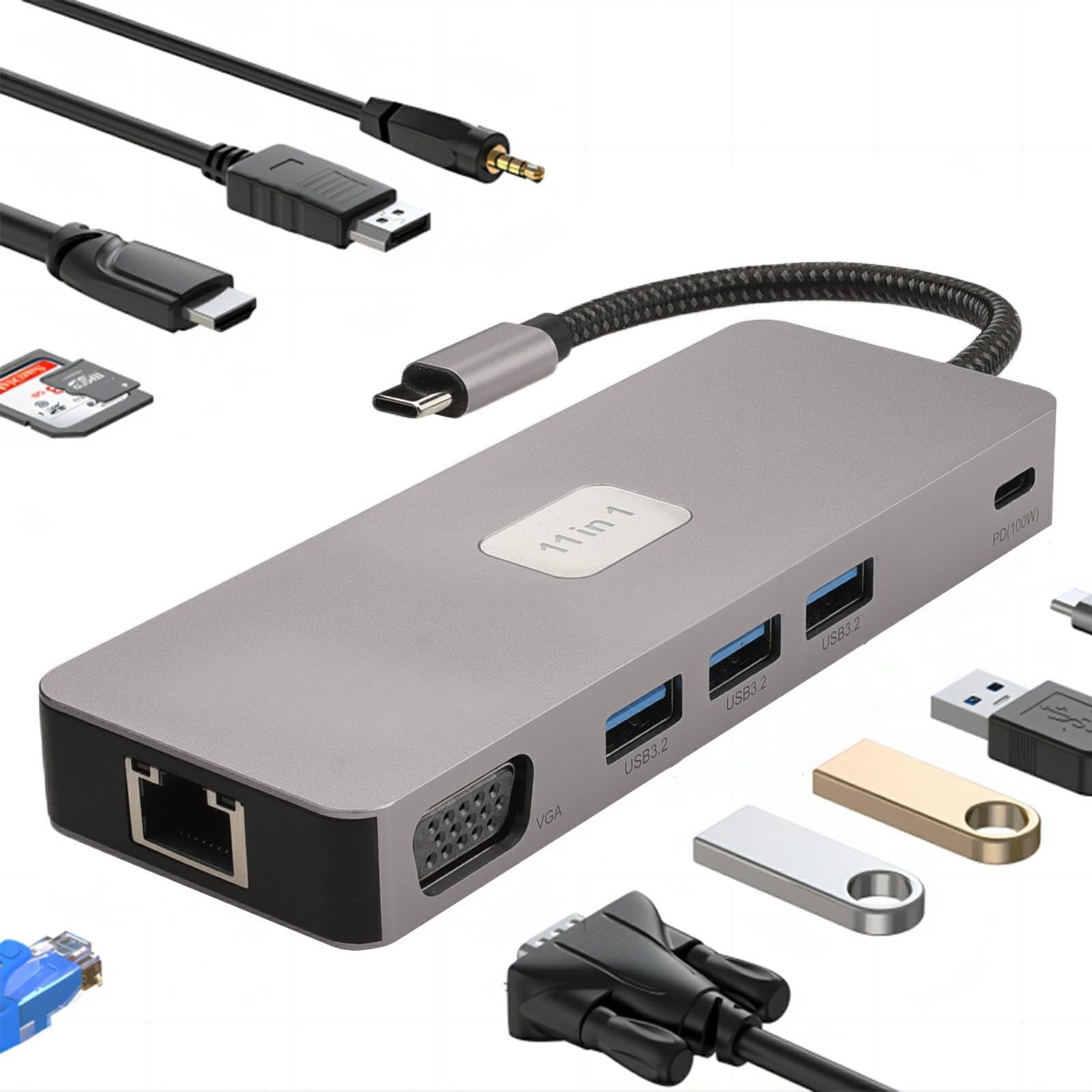 【送料無料】Leehitech 11-in-1ドッキングステーション 3画面出力【1Gbps RJ45+4K HDMI+1080P VGA+DP投..