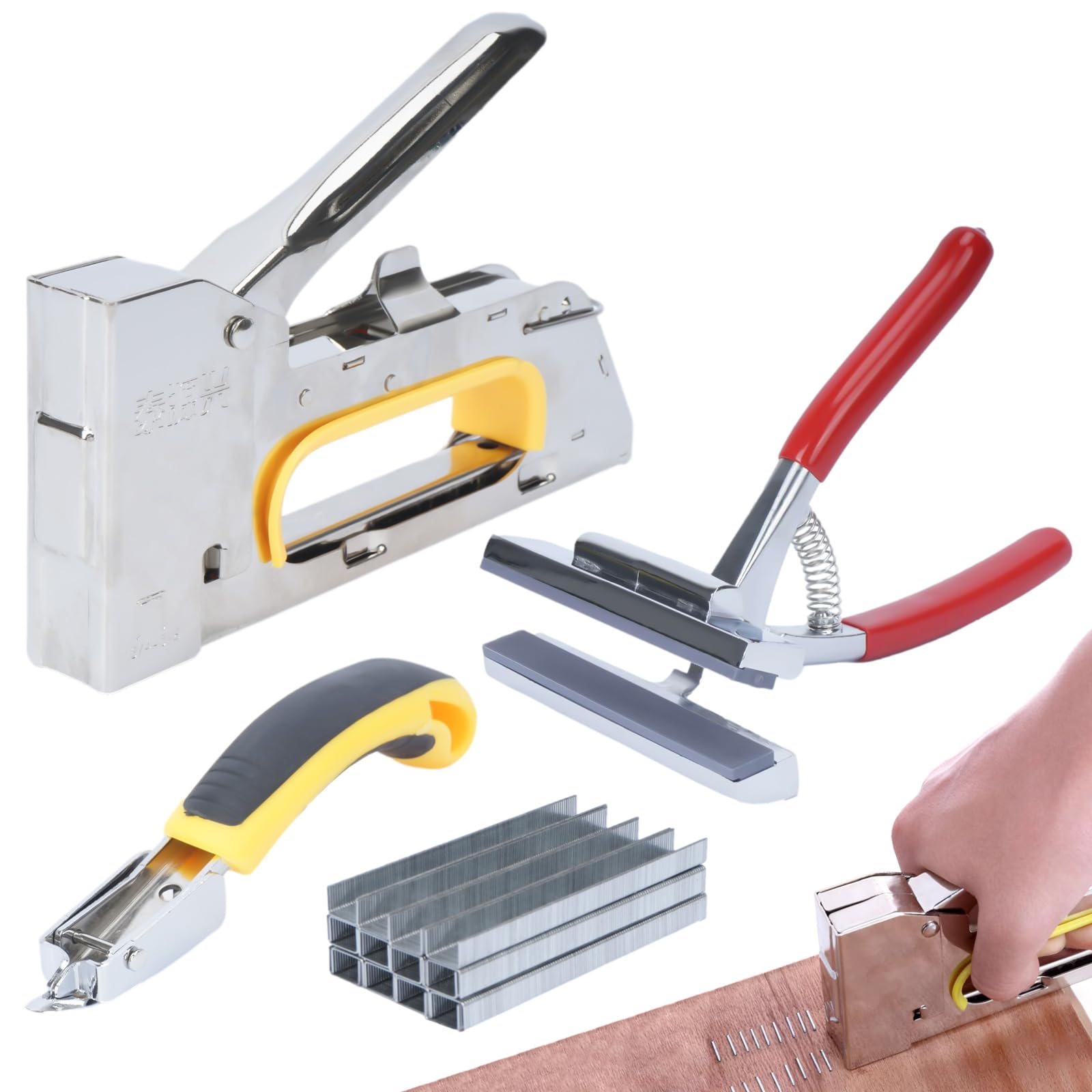 【送料無料】aleawol ガンタッカー 4点セット 張りキャンバス固定用具 手動ステープルガン、リムーバー..