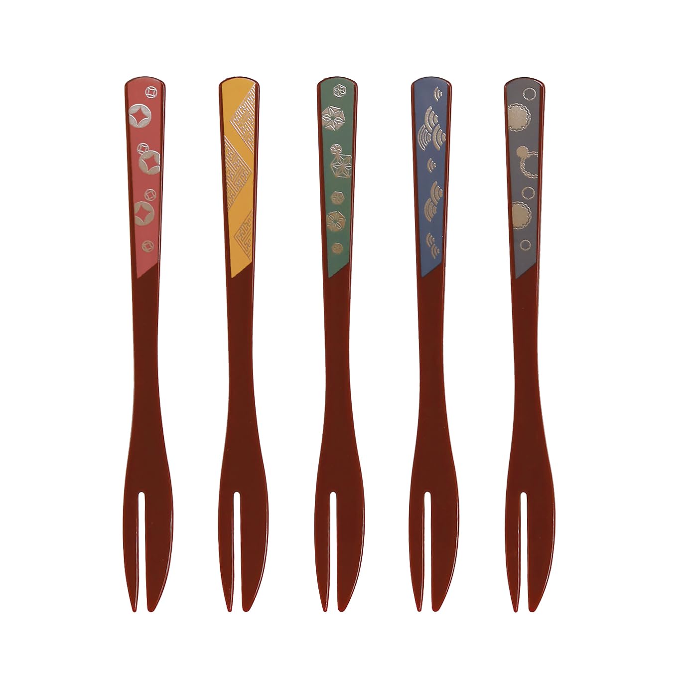 【送料無料】ダイワ(DAIWA) 台和 フォーク プラスチック 会津塗り 赤 5本組 5カラー×各1本 ケーキフォーク 吉祥文様をモダンにアレンジ ギフト プレ...
