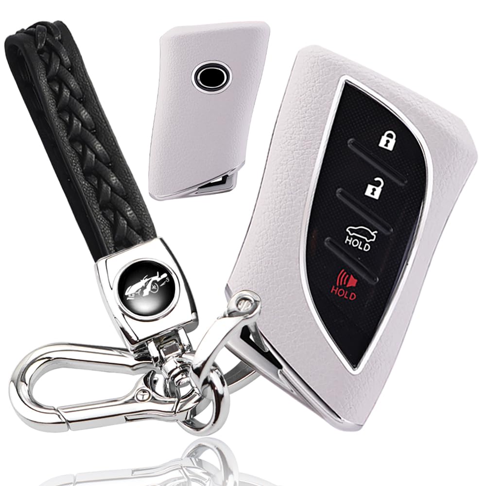 【送料無料】[yoshinari] レクサス 用 LEXUS 用 LC LS UX NX ES LX RZ 専用 キーケース キーカバー 本革 キーホルダー ハイブリッド構造 (革仕様セット、ホワイト)