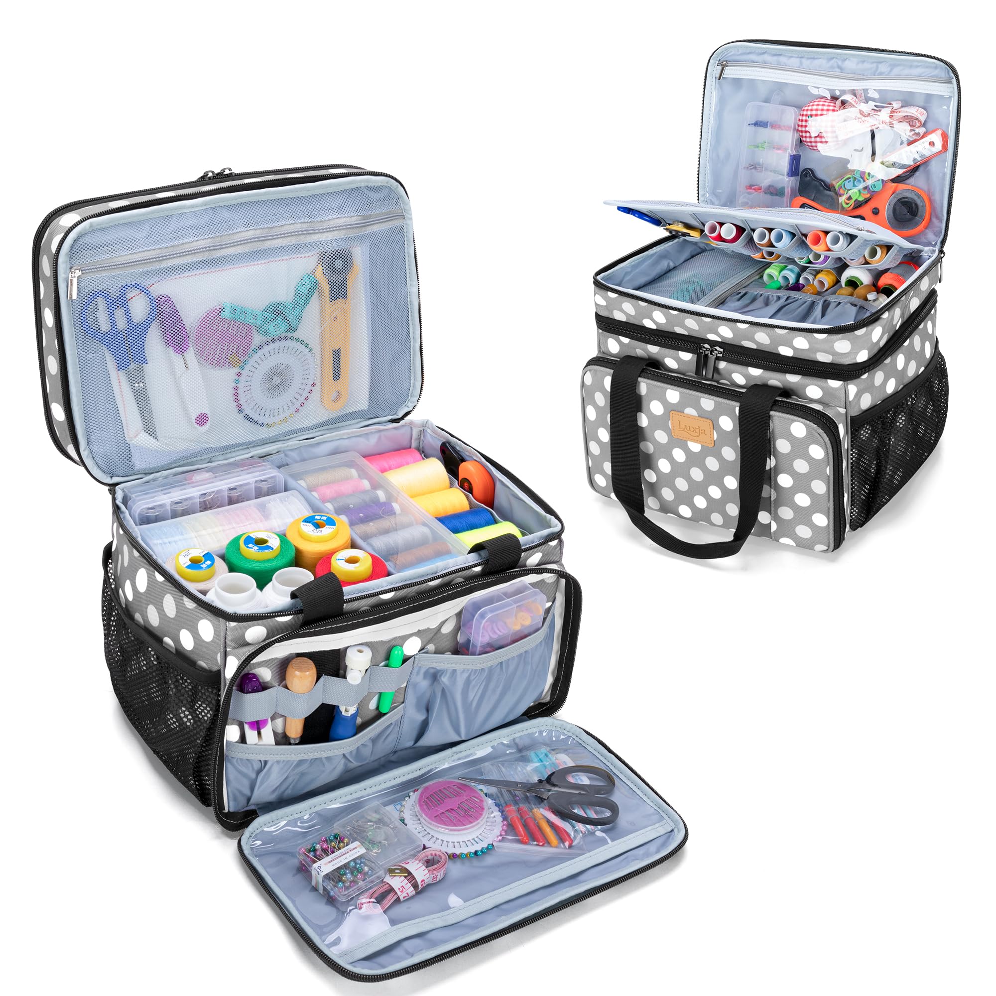 【送料無料】Luxja 裁縫箱 大容量 裁縫バッグ 二段式収納 マルチポケット 裁縫道具 収納 持ち運び用 ソ..