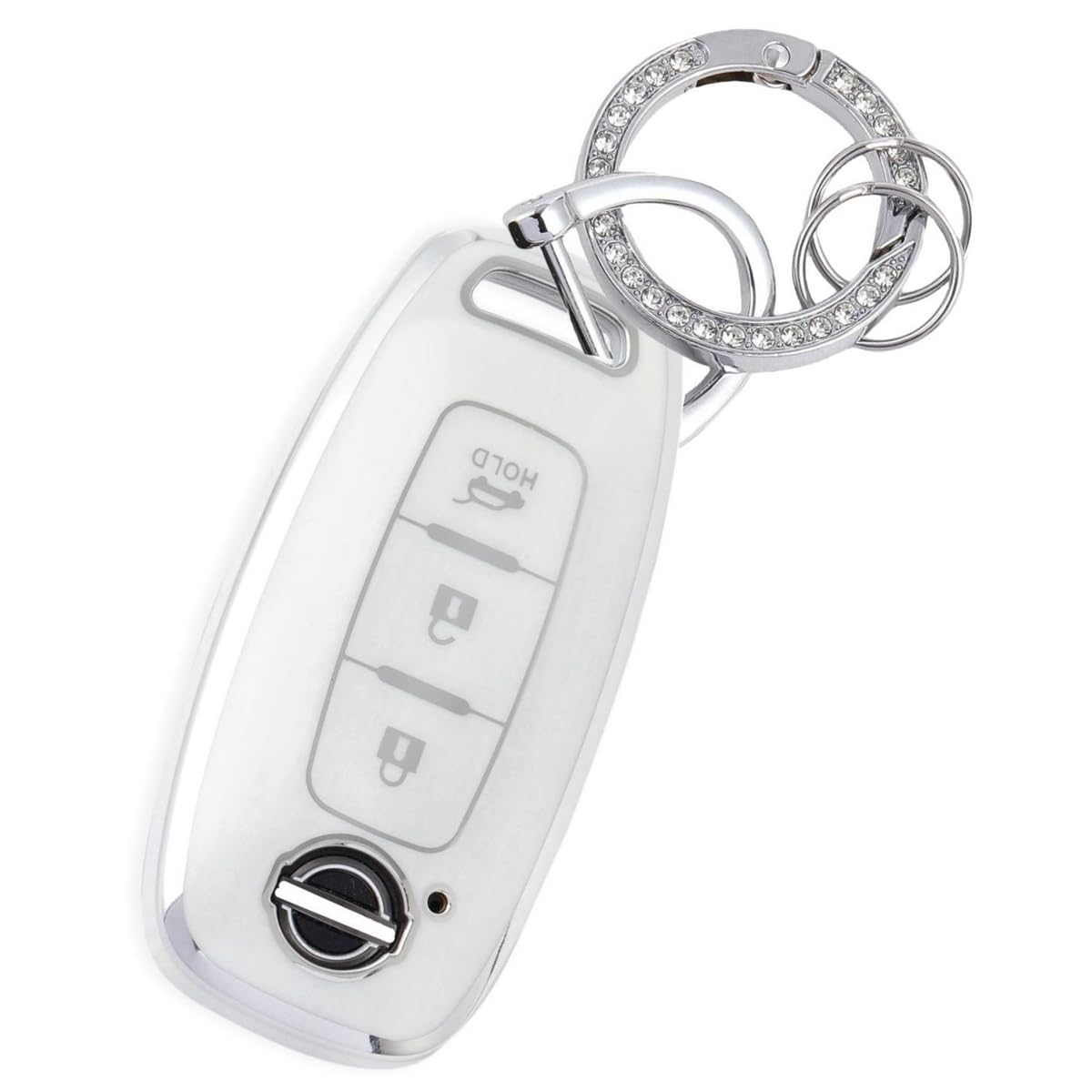 【送料無料】[YANMW] サクラキーケース適合日産アリア キーカバー新型 エクストレイルスマートキーケース (キラキラ 、シルバーホワイト)