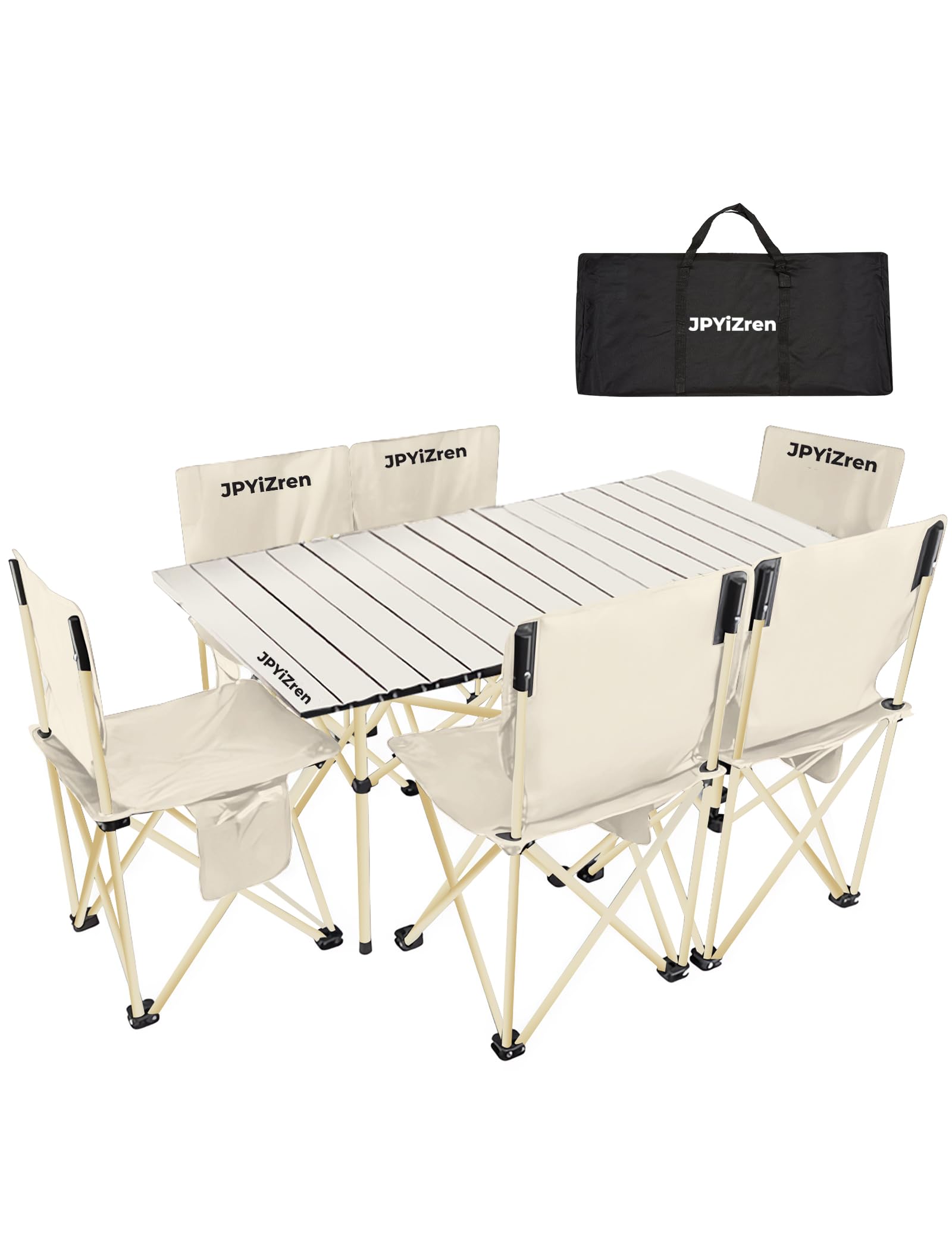 楽天ハローディア楽天市場店【送料無料】JPYiZren アウトドア テーブル チェア 7点セット アルミテーブル椅子 ピクニック ベンチセット ピクニックテーブル 超軽量 折り畳み 組立簡単 収納バッグ付き BBQ お釣り テント ガーデン 屋外 キャンプ用品 （7, ベージュ）