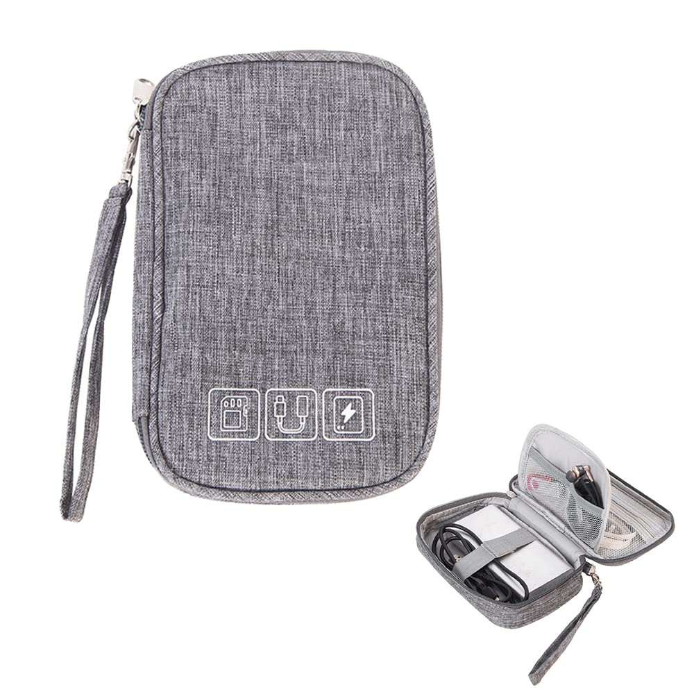 【送料無料】Renjzle ガジェットポーチ ケーブル収納ポーチ 3層タイプ トラベルポーチ 充電ケーブル 充電器 イヤホーンコード SDカード USBメモリ マウス収納バッグ PC小物入れポーチ 大容量 小型 薄型 軽量 防水 旅行 出張 便利 (Gray)